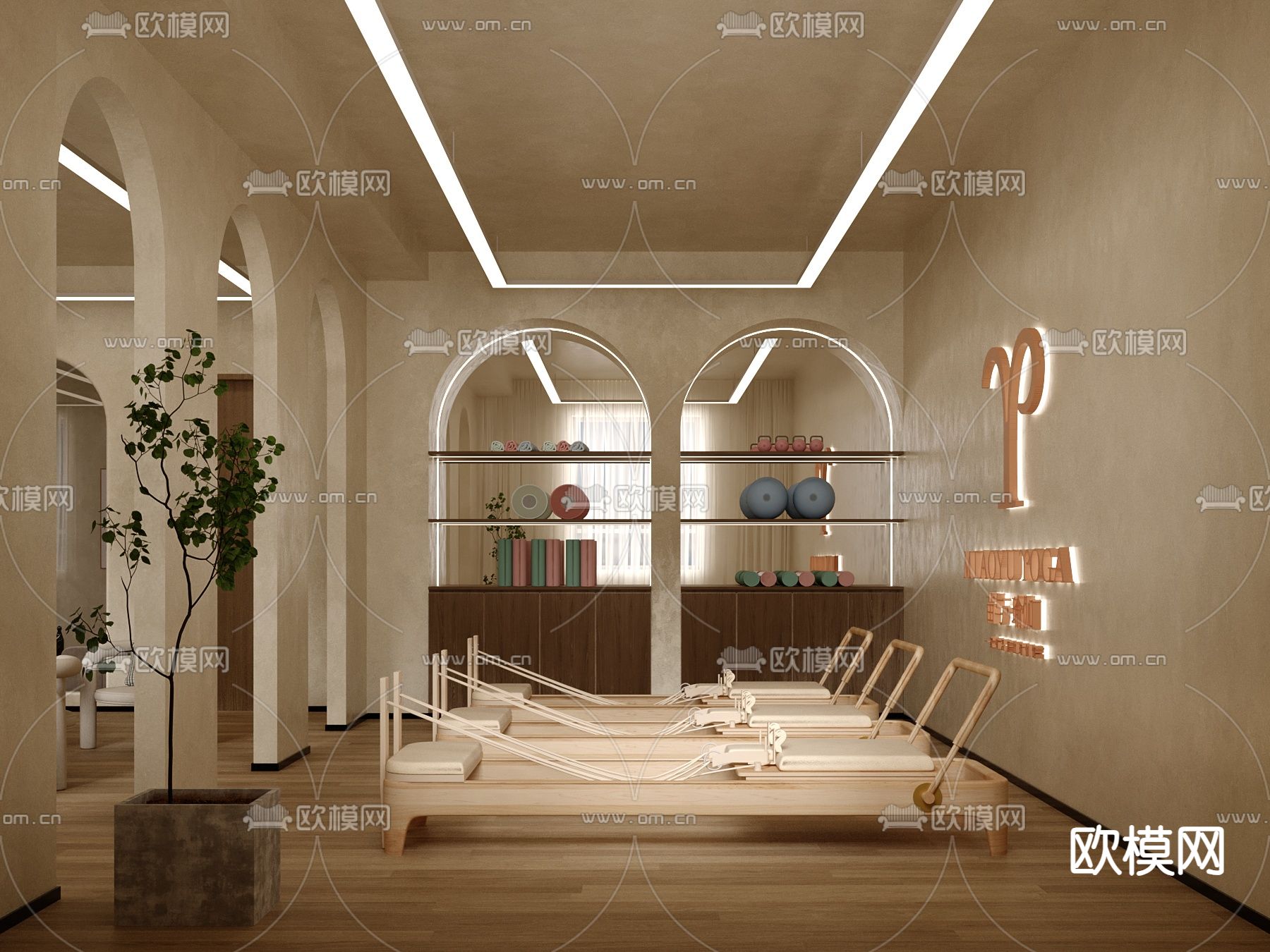 侘寂风美容院 瑜伽房 普拉提3d模型下载（渲染图3）