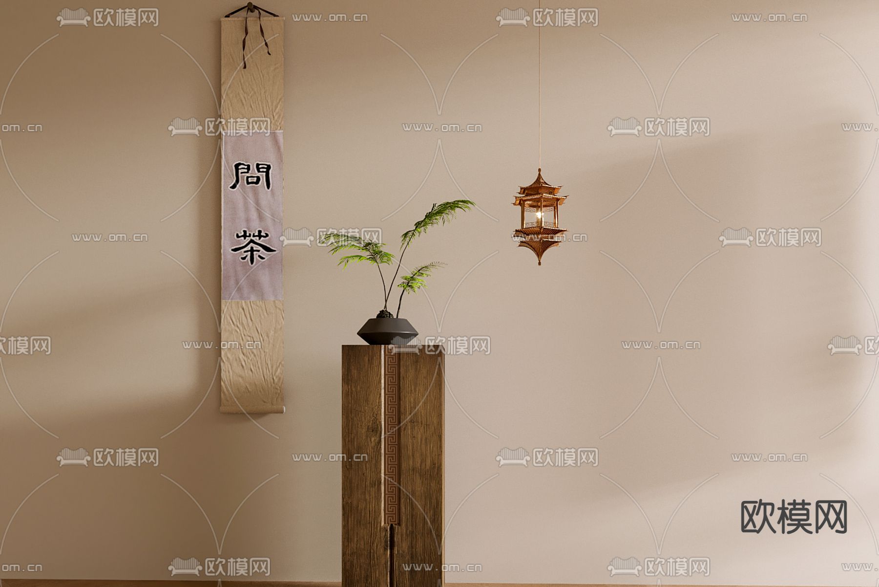 新中式盆栽 蕨类盆景3d模型下载