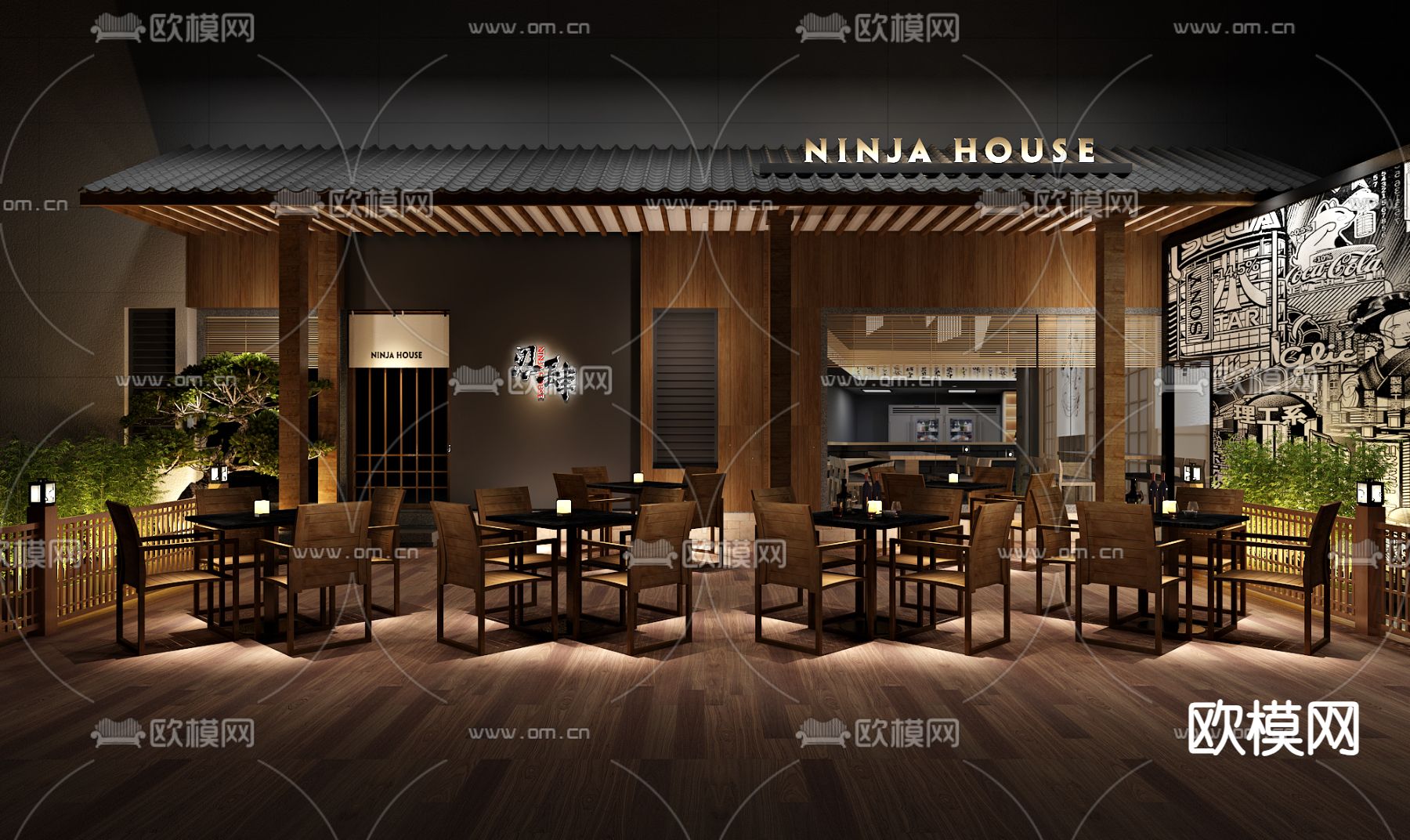 日式料理店 餐饮门头3d模型下载