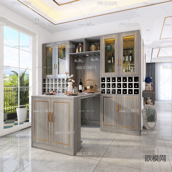 现代酒柜免费3d模型下载