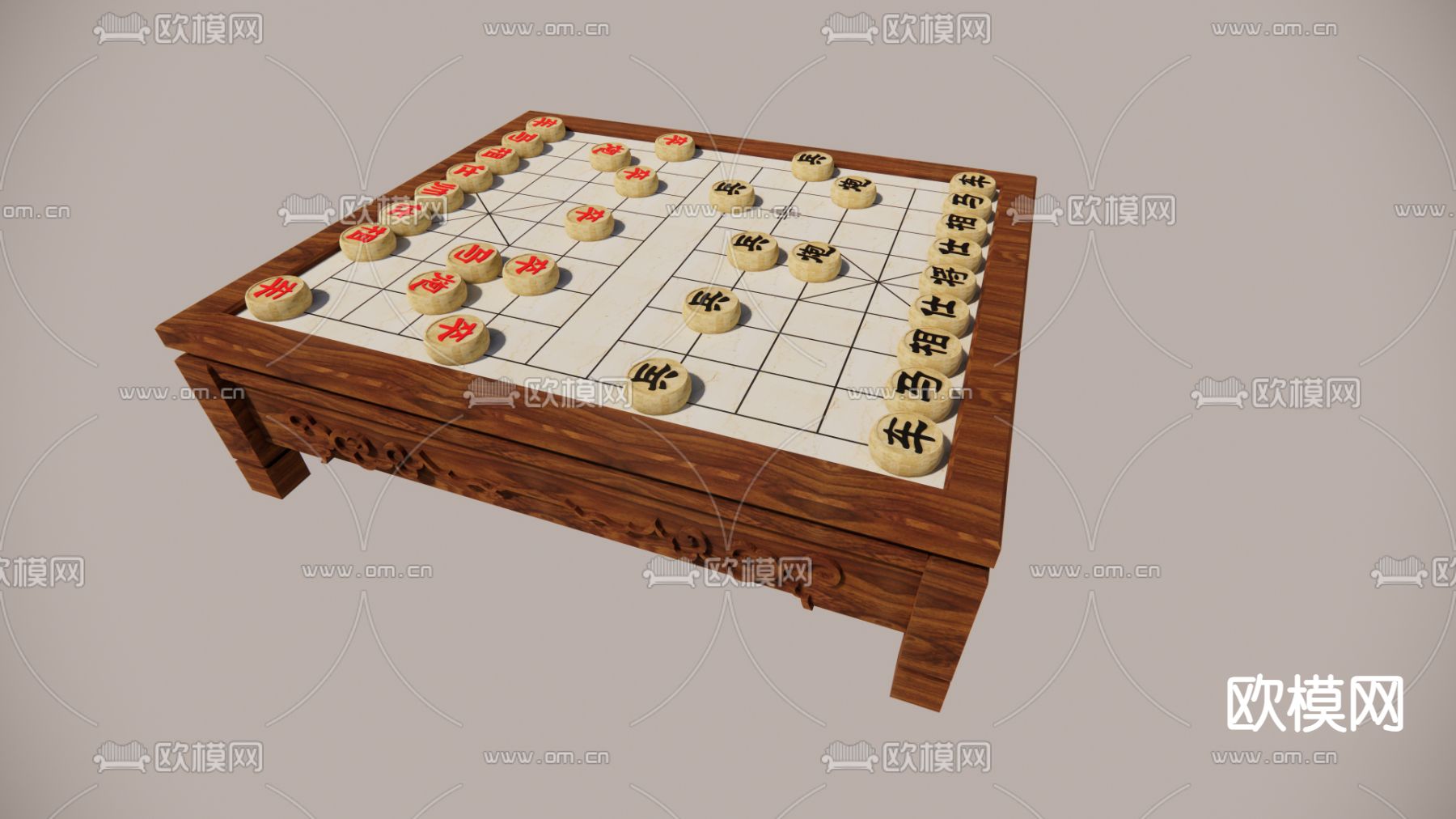 中式象棋桌su模型下载
