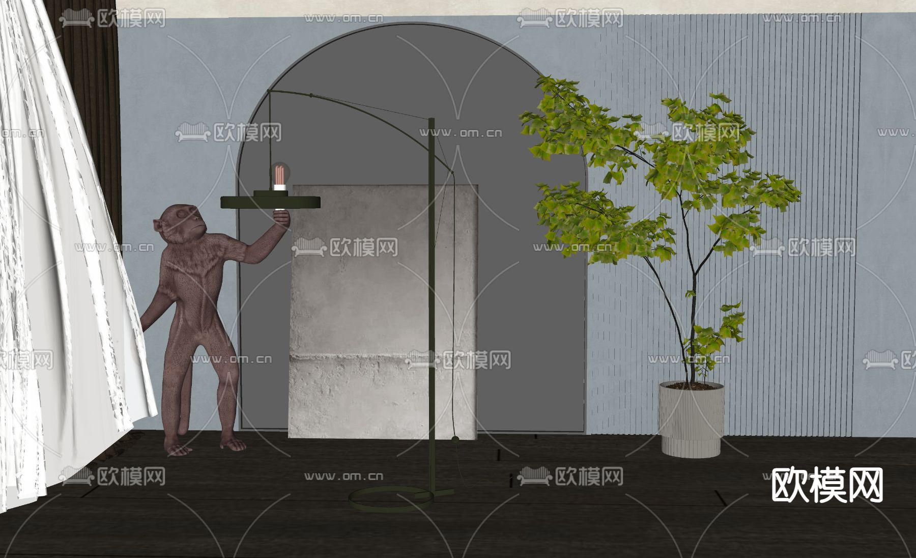 现代落地灯su模型下载（渲染图1）