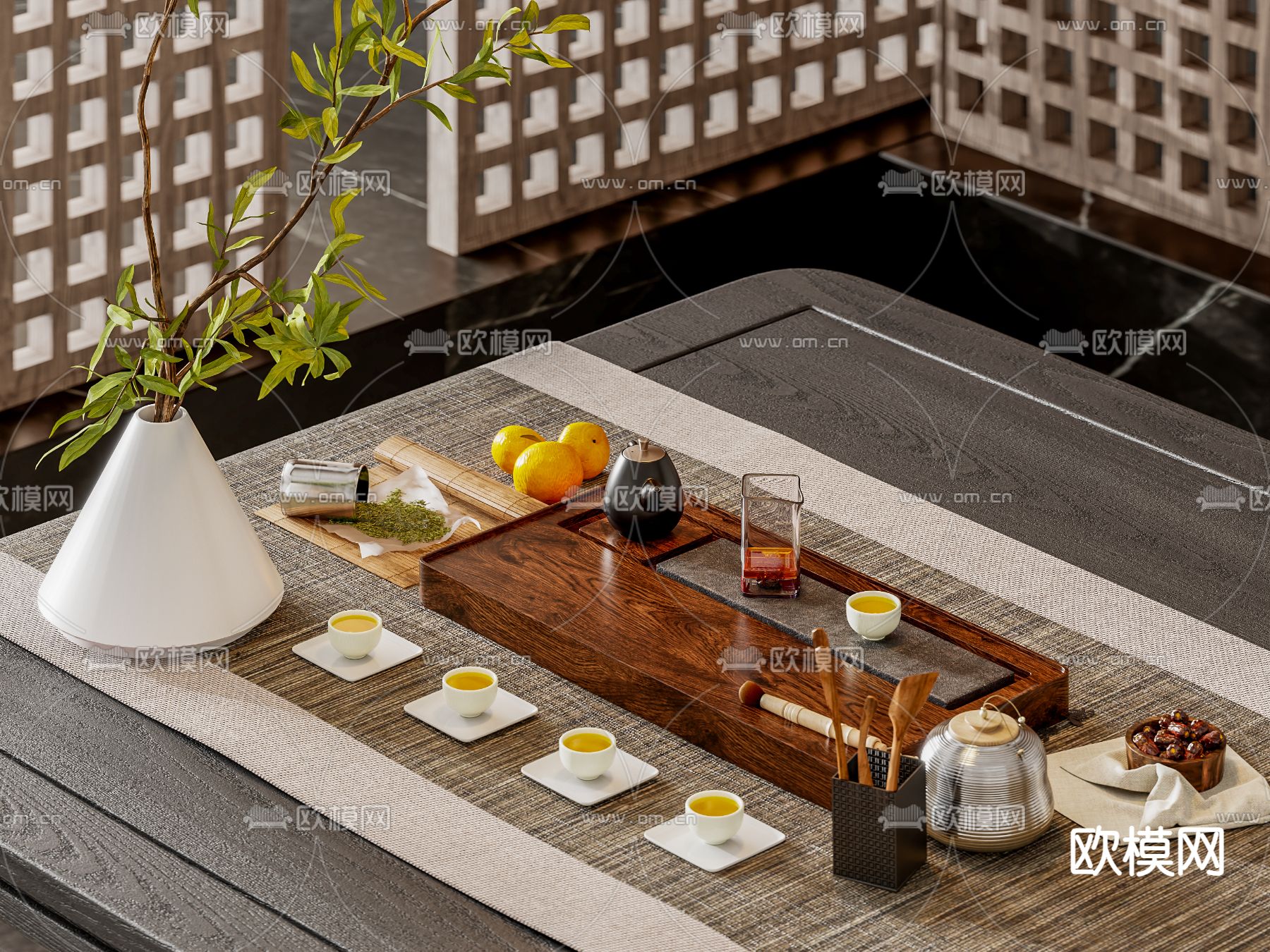 新中式茶具 茶盘 茶杯 茶壶3d模型下载