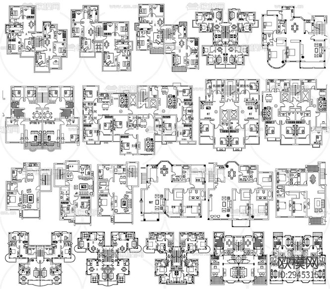 家裝大戶型 小戶型 別墅平面CAD施工圖下載(渲染圖3)