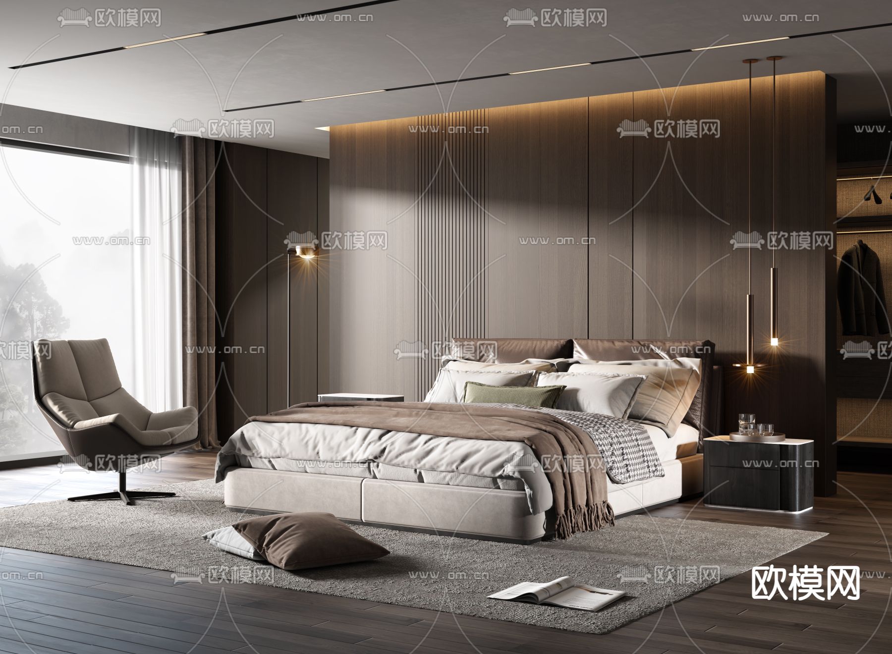 Minotti 双人床 卧室3d模型下载（渲染图1）