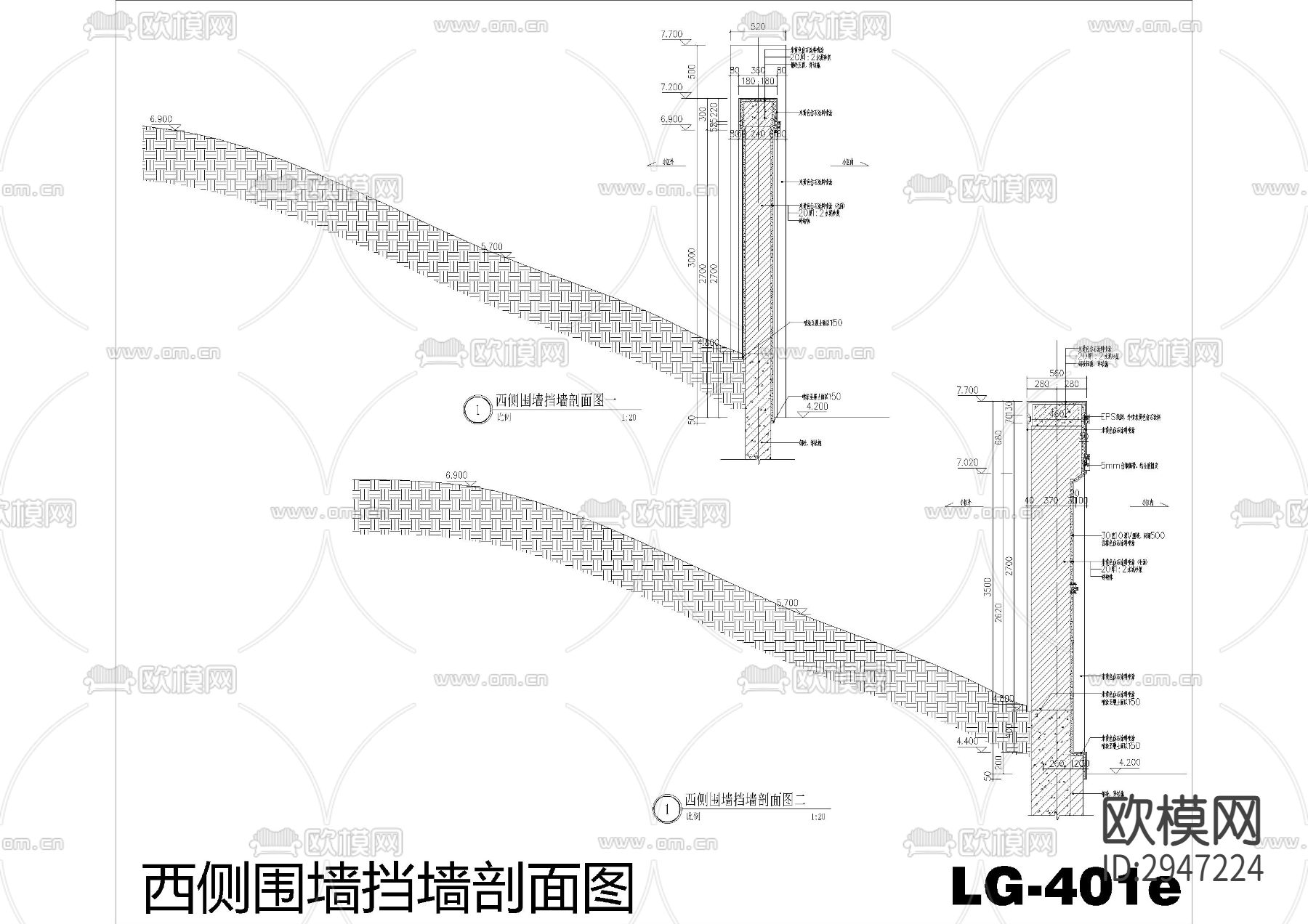 上海某高端小区围墙CAD施工图下载（渲染图8）