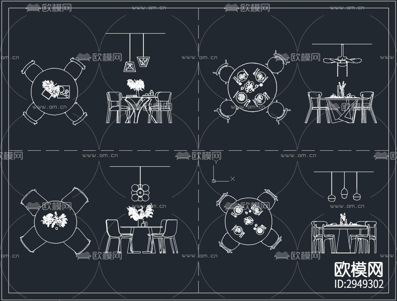 北欧简约圆形餐厅桌椅cad图库下载（渲染图1）