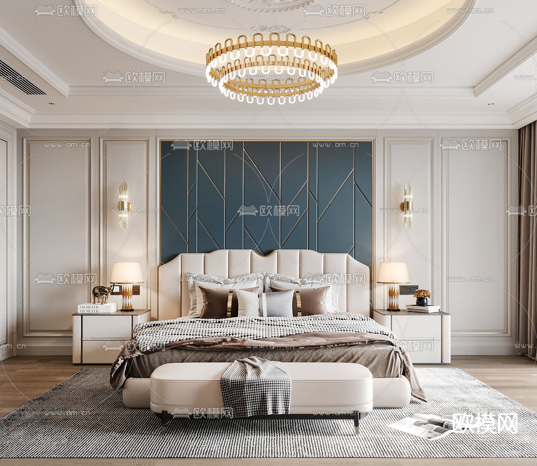 简欧卧室 主卧 主人房3d模型下载（渲染图2）