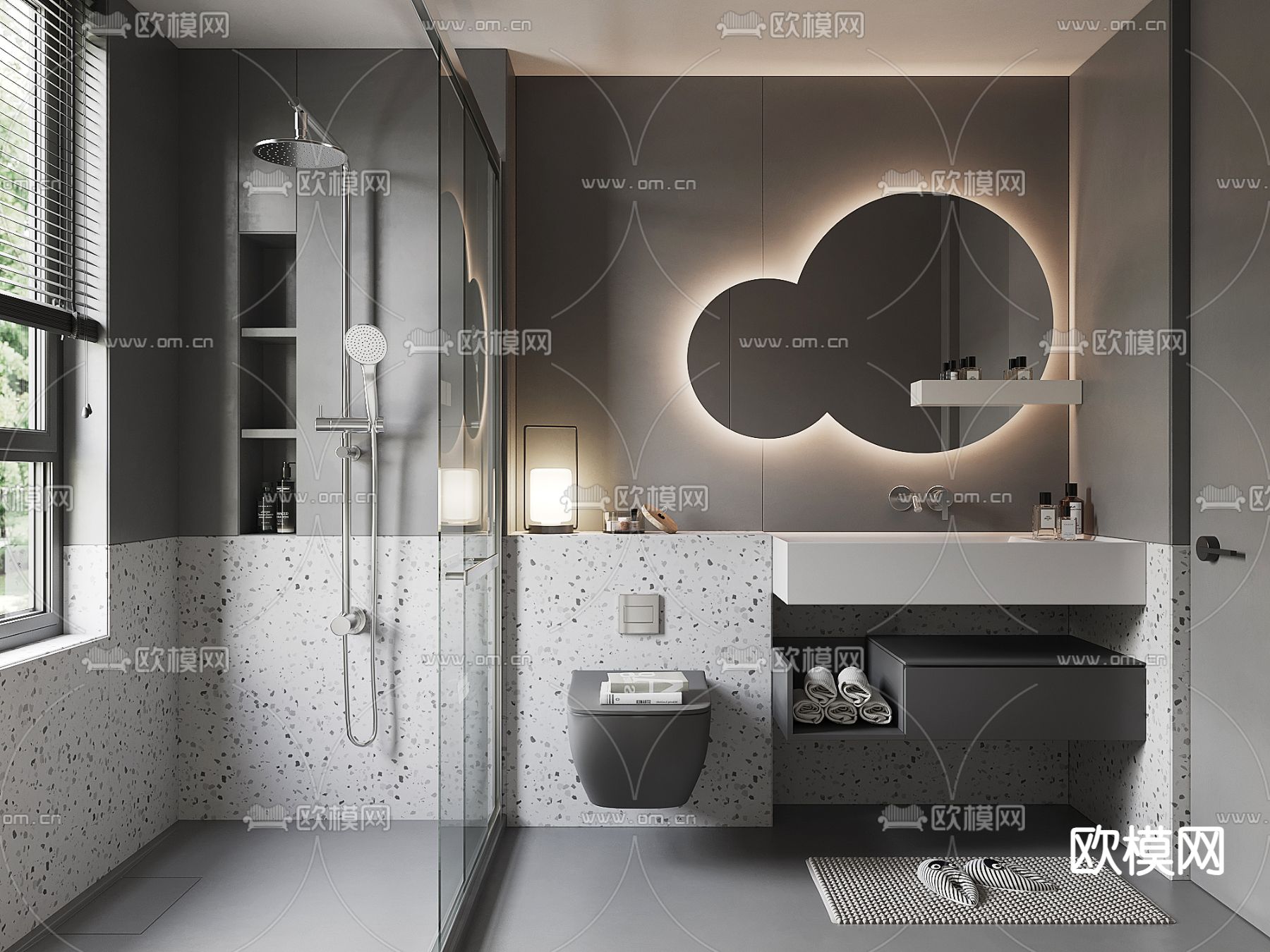 暗黑风卫生间 浴室su模型下载（渲染图2）