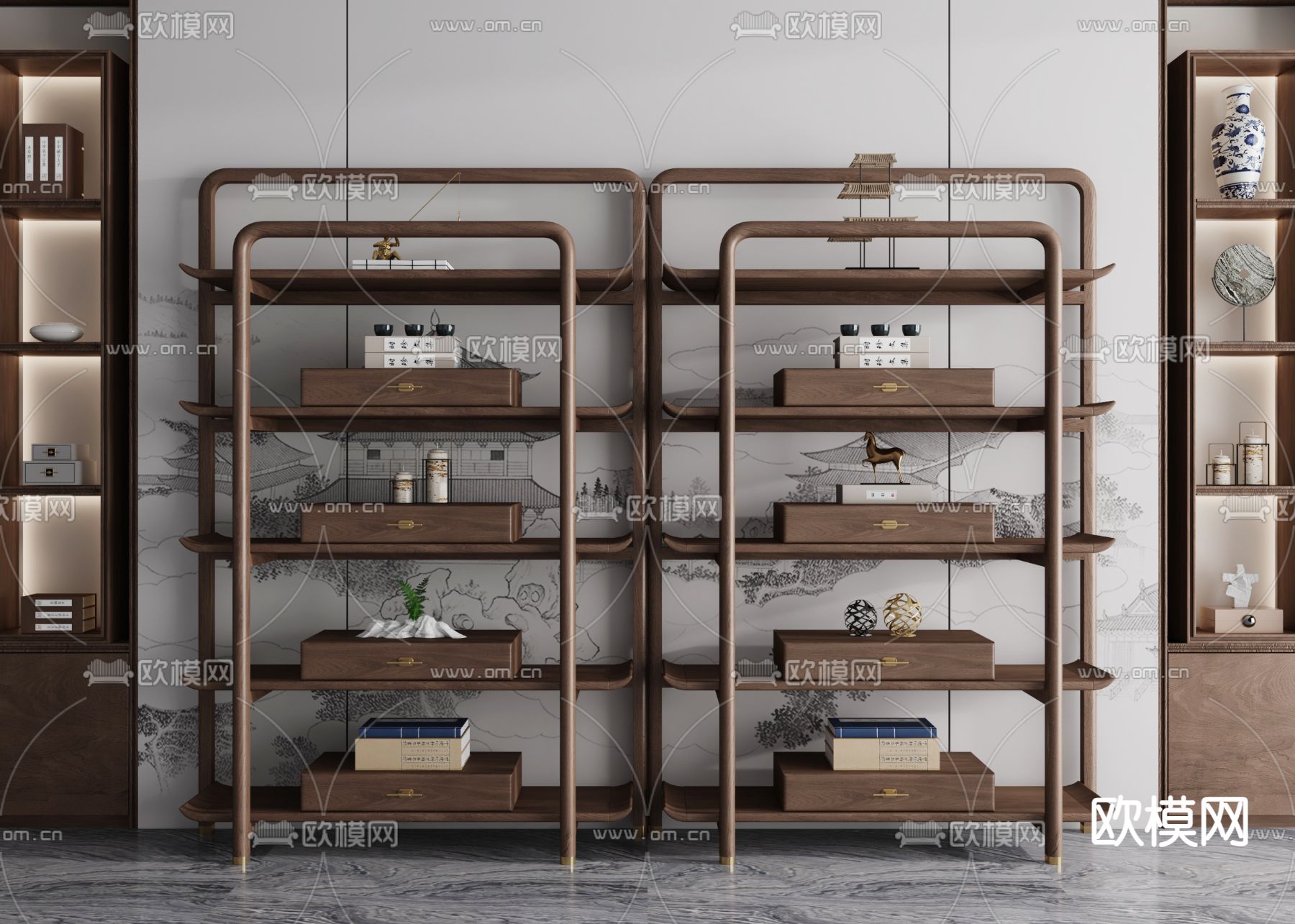 博古架 置物架 茶柜 中式书柜3d模型下载