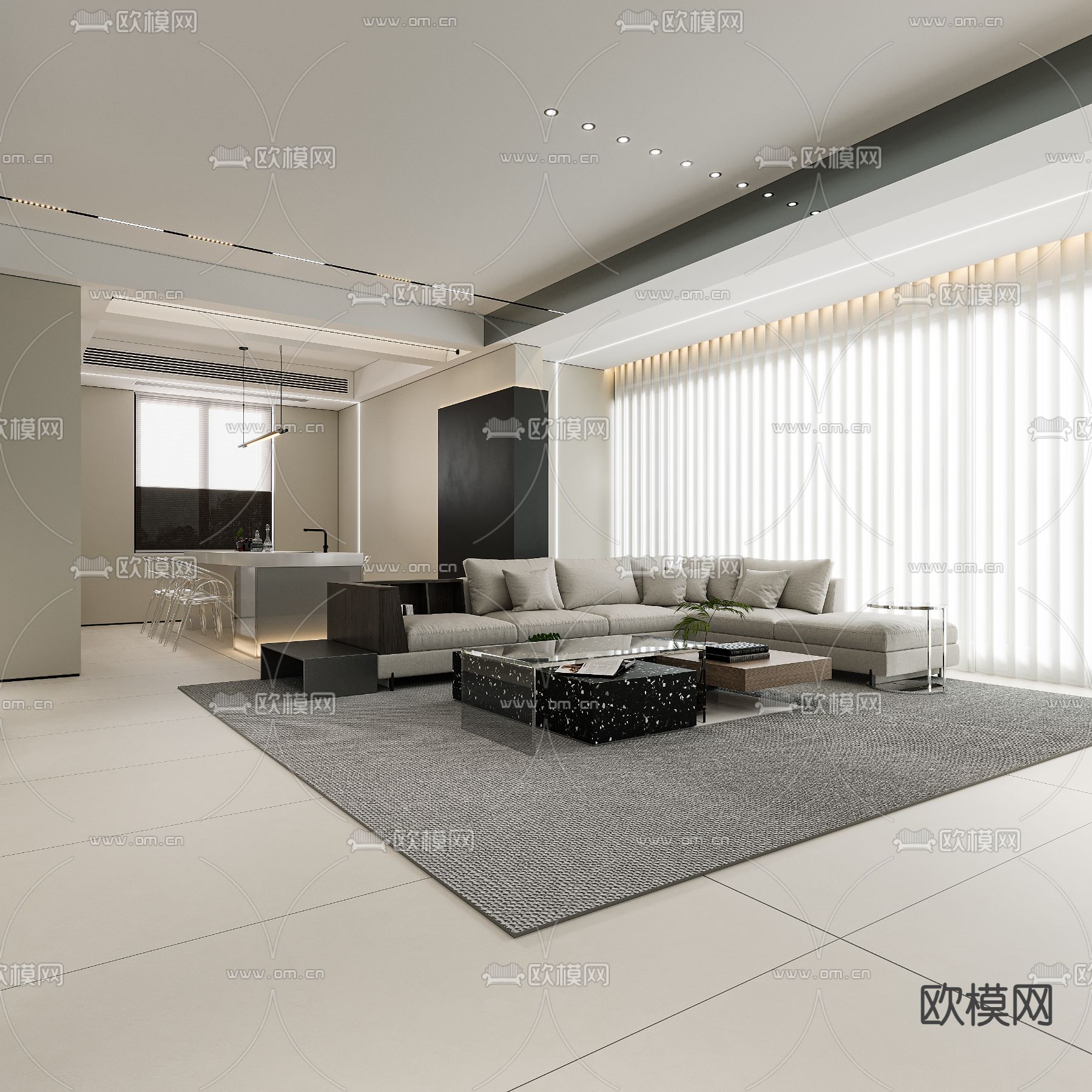 道亨效果图设计丨现代客餐厅免费3d模型下载_ID14364433_3dmax免费模型-欧模网