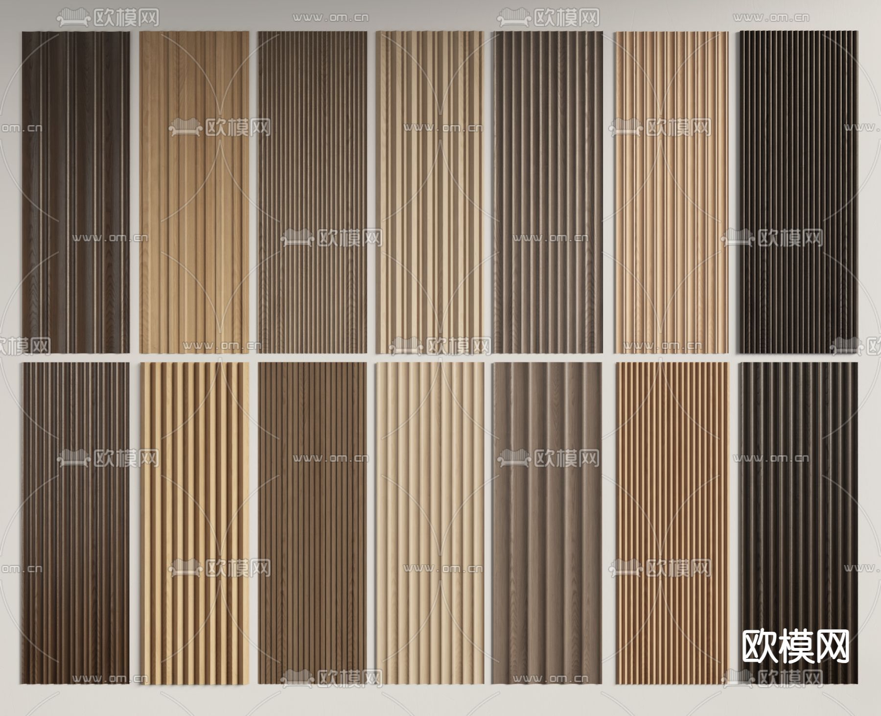 木饰面 护墙板 格栅板 长城板 波浪板3d模型下载