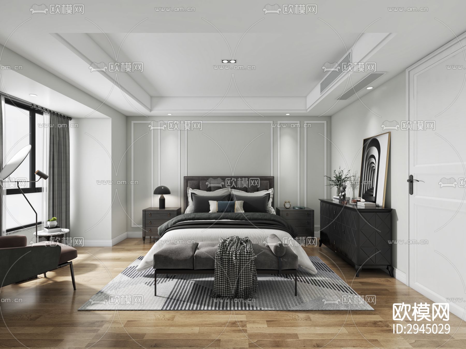 家装卧室CAD施工图下载（渲染图2）