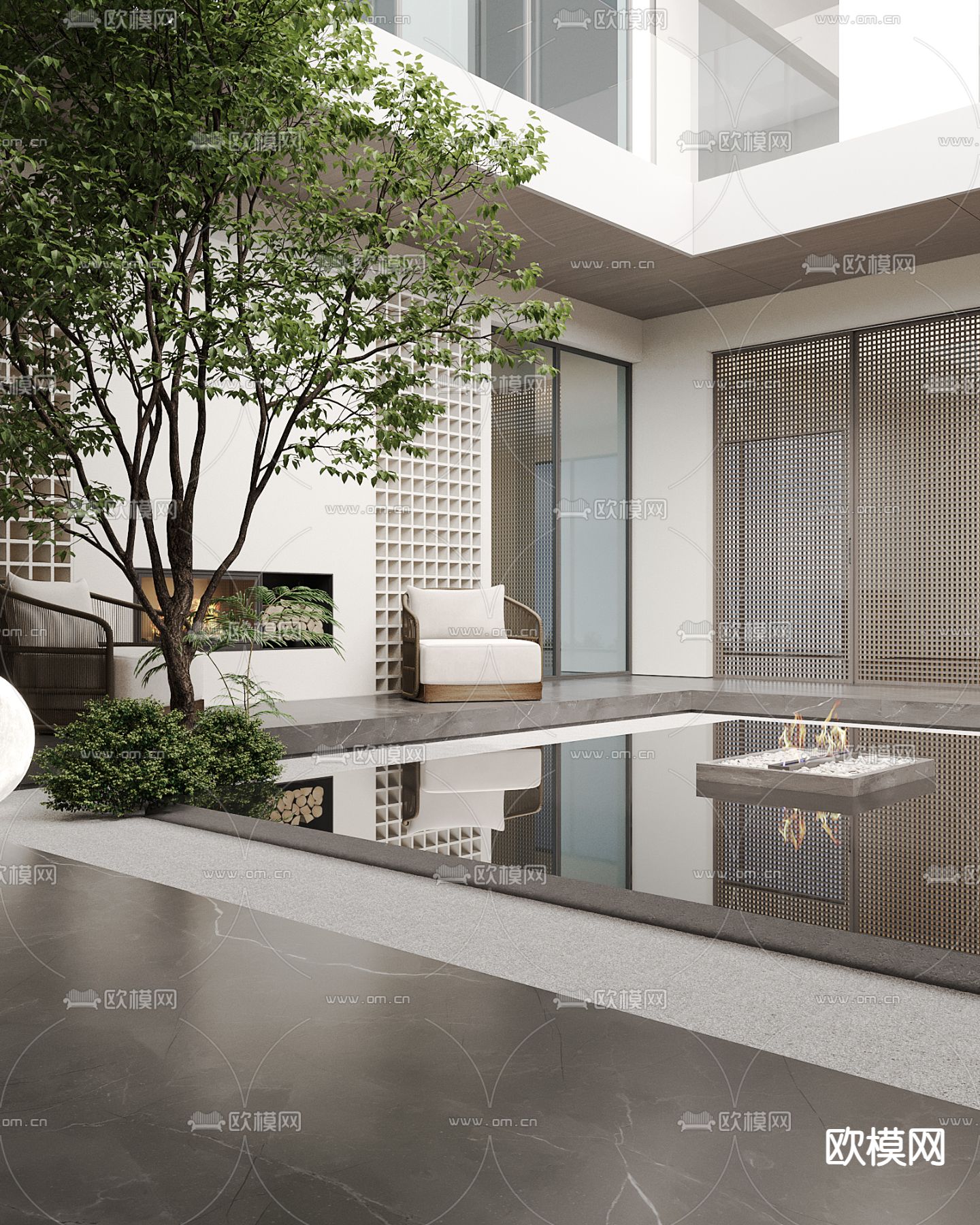 新中式天井 酒店中庭3d模型下载（渲染图3）