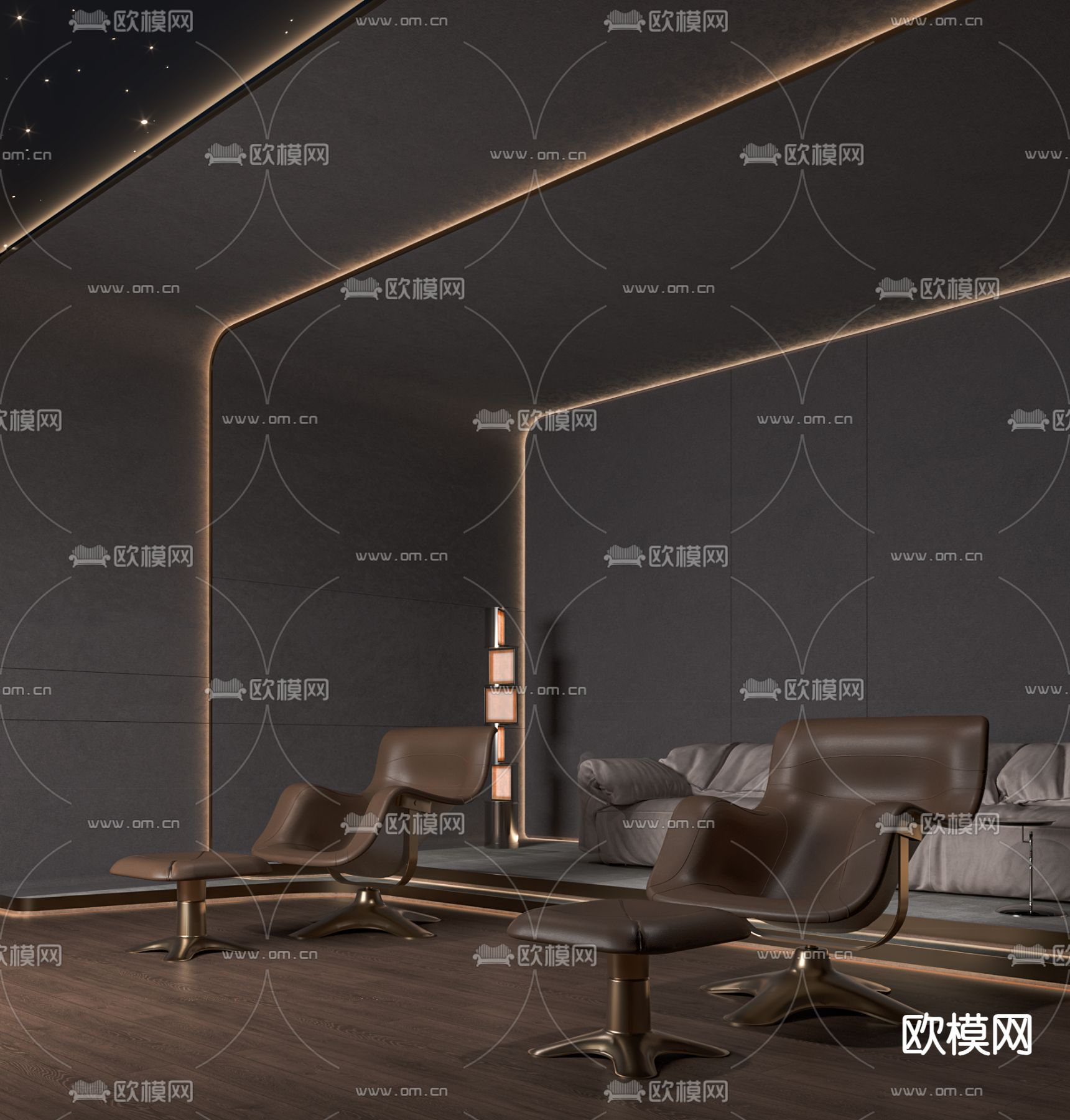 现代影音室 视听室 家庭影院3d模型下载（渲染图2）