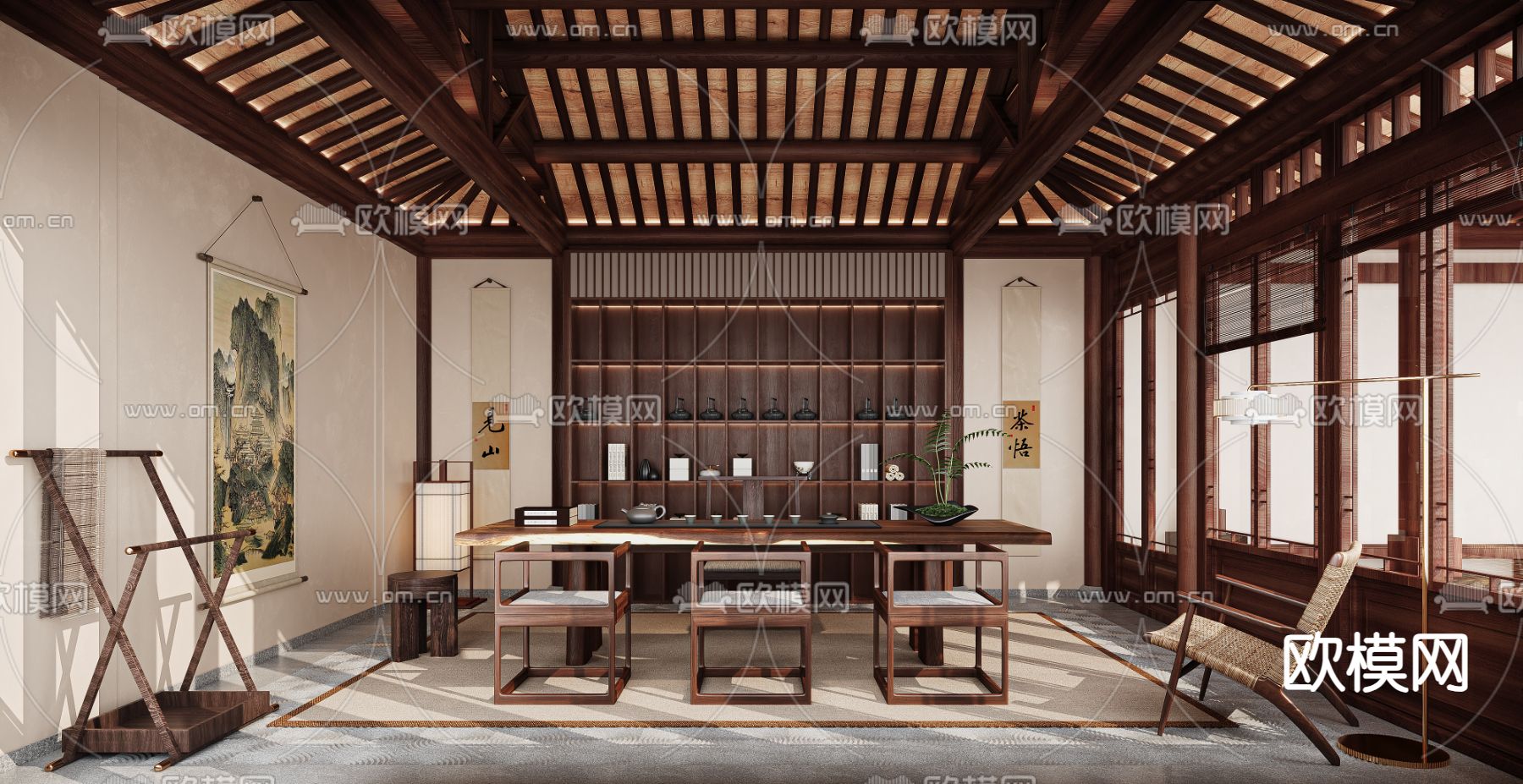 中式茶室3d模型下载（渲染图1）