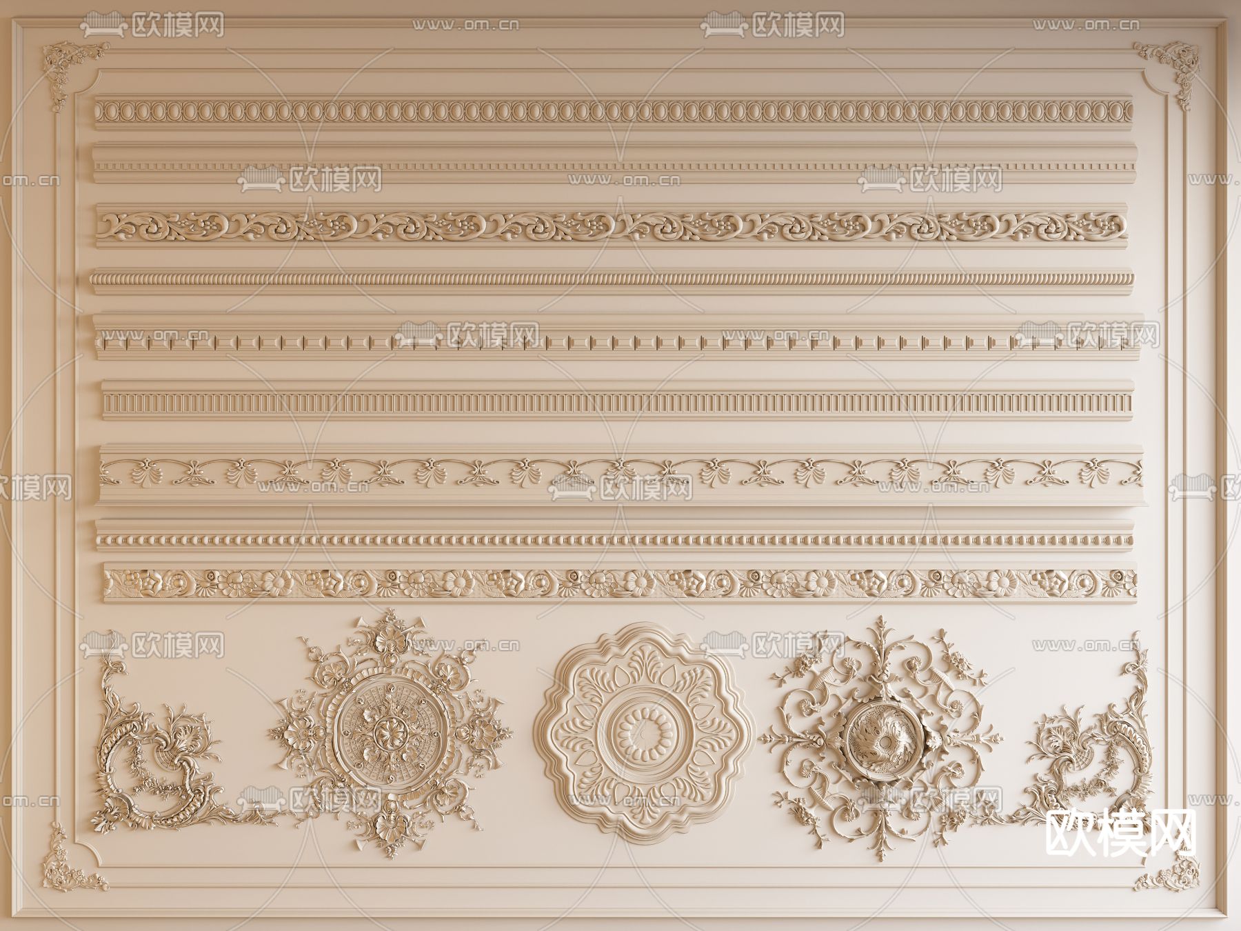 法式石膏线 雕花线条 灯盘3d模型下载