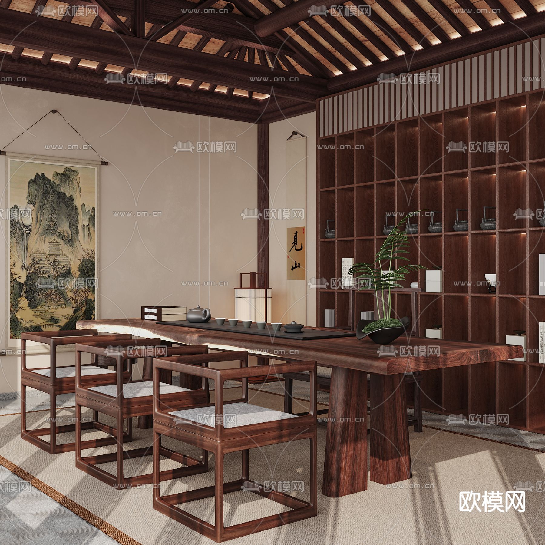 中式茶室3d模型下载（渲染图2）