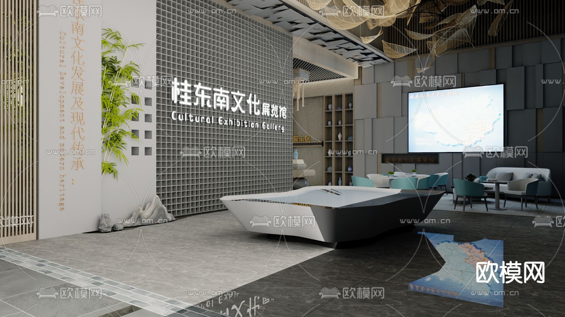 鼓文化展厅 文物馆3d模型下载（渲染图1）