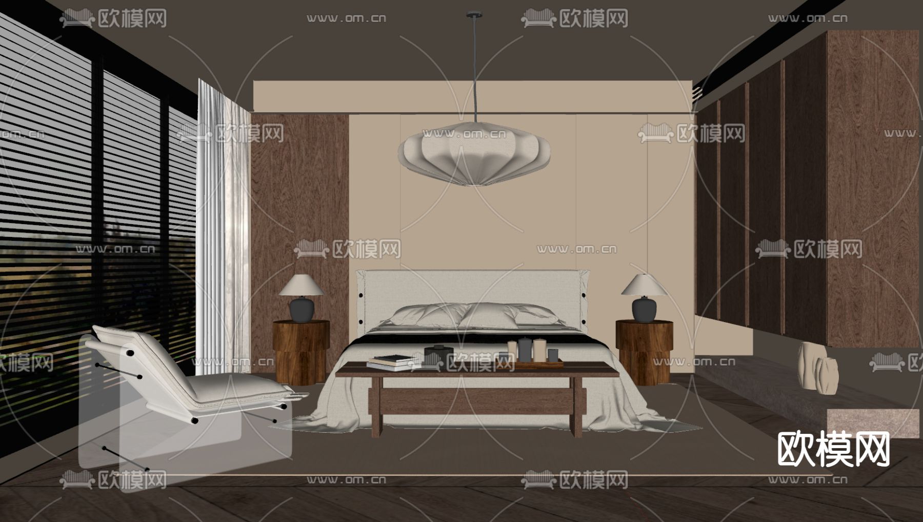 侘寂卧室 主人房su模型下载（渲染图1）
