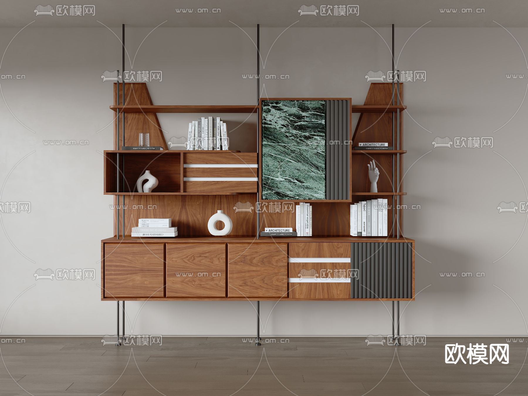 中古风书架 置物架3d模型下载