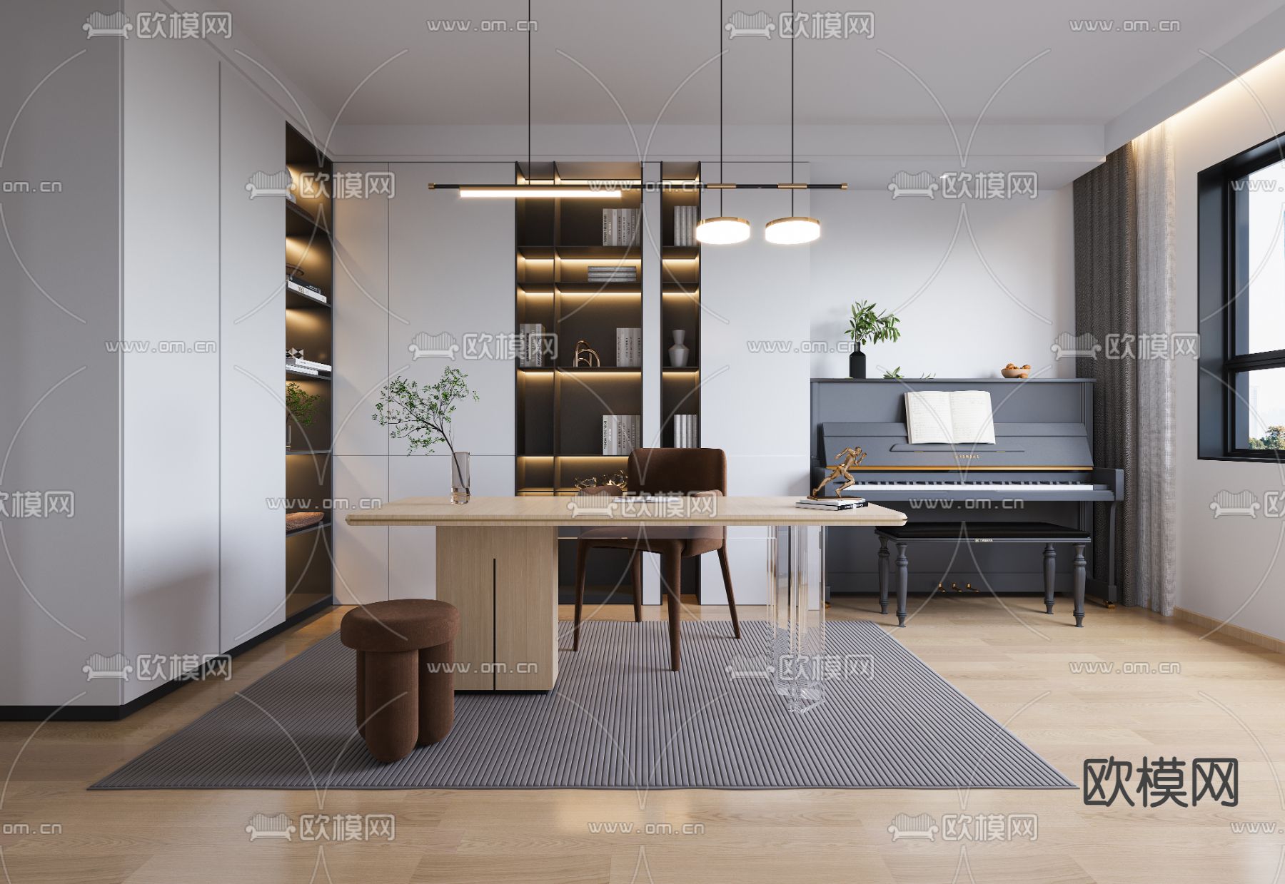 现代书房3d模型下载