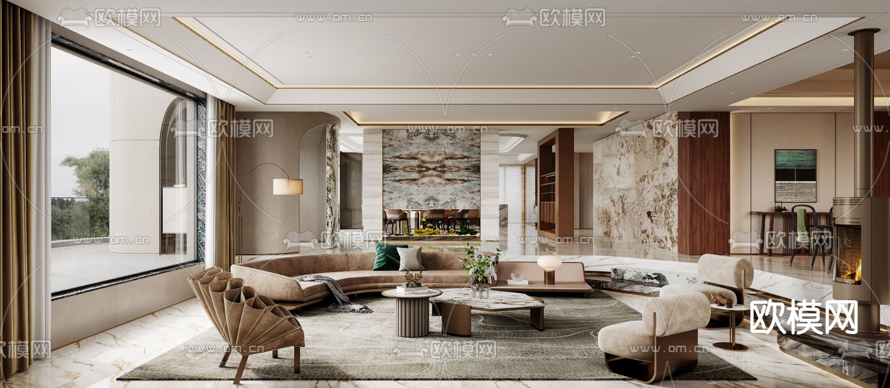 轻奢客厅3d模型下载