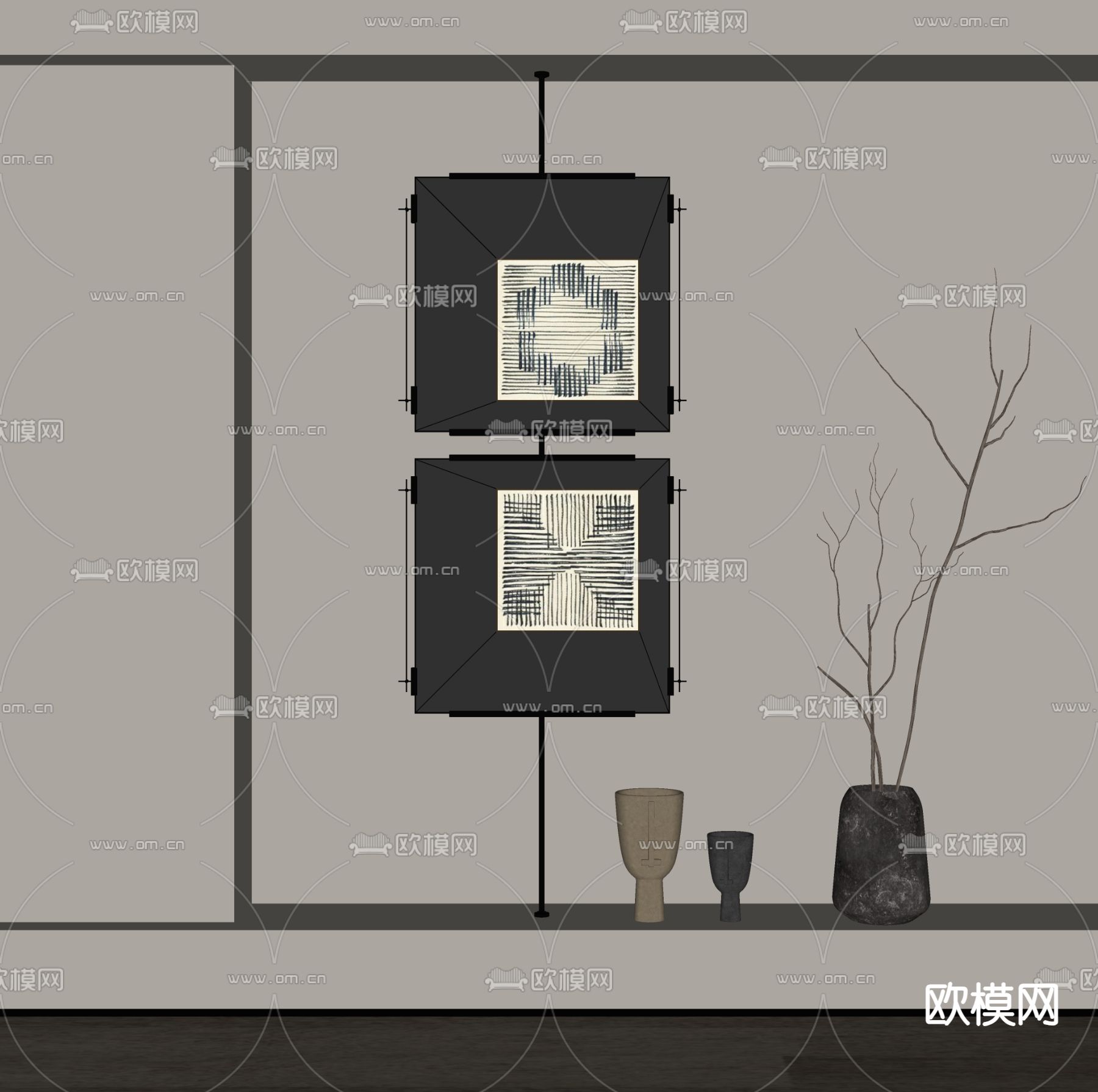 侘寂风装饰画 挂画su模型下载（渲染图2）