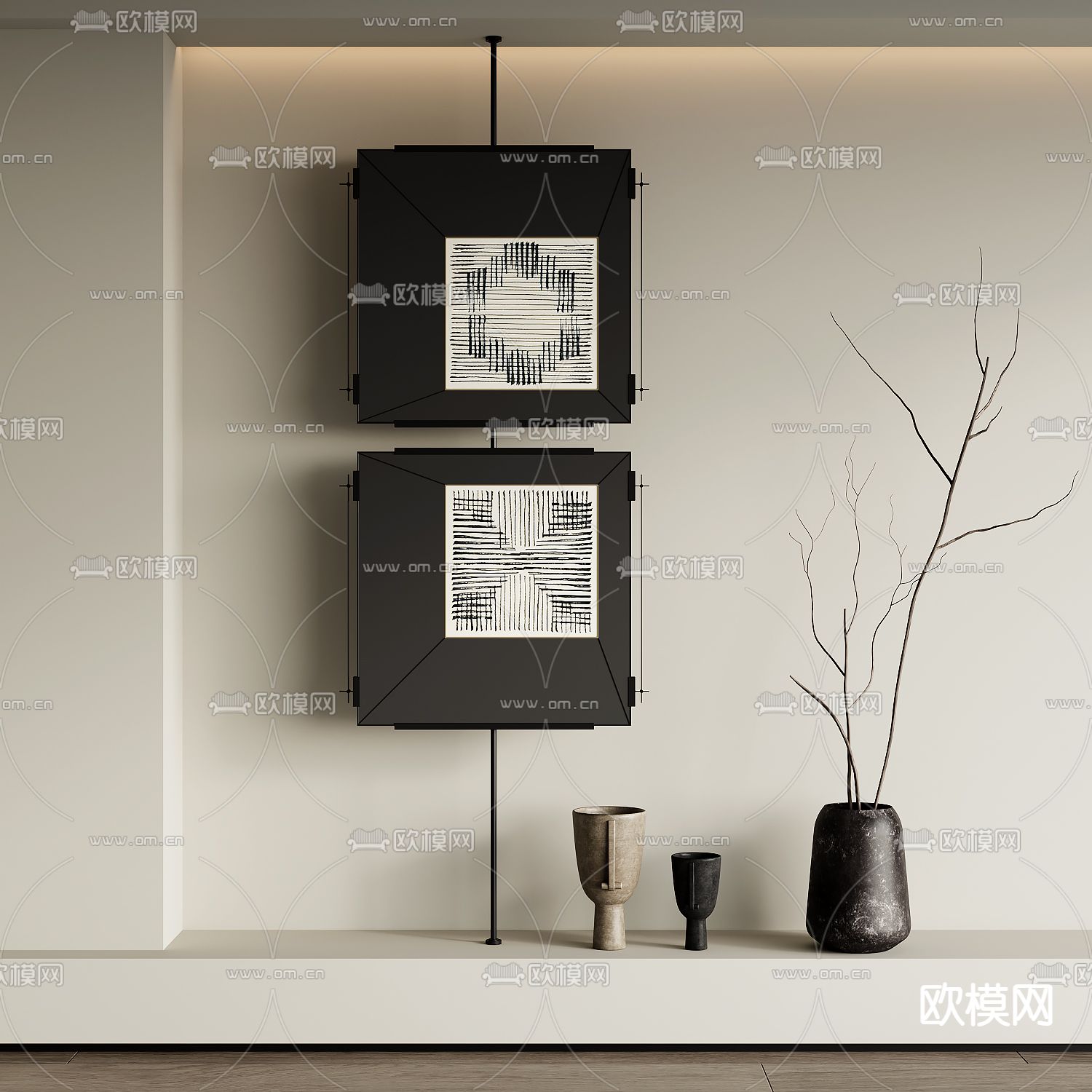 侘寂风装饰画 挂画su模型下载（渲染图1）