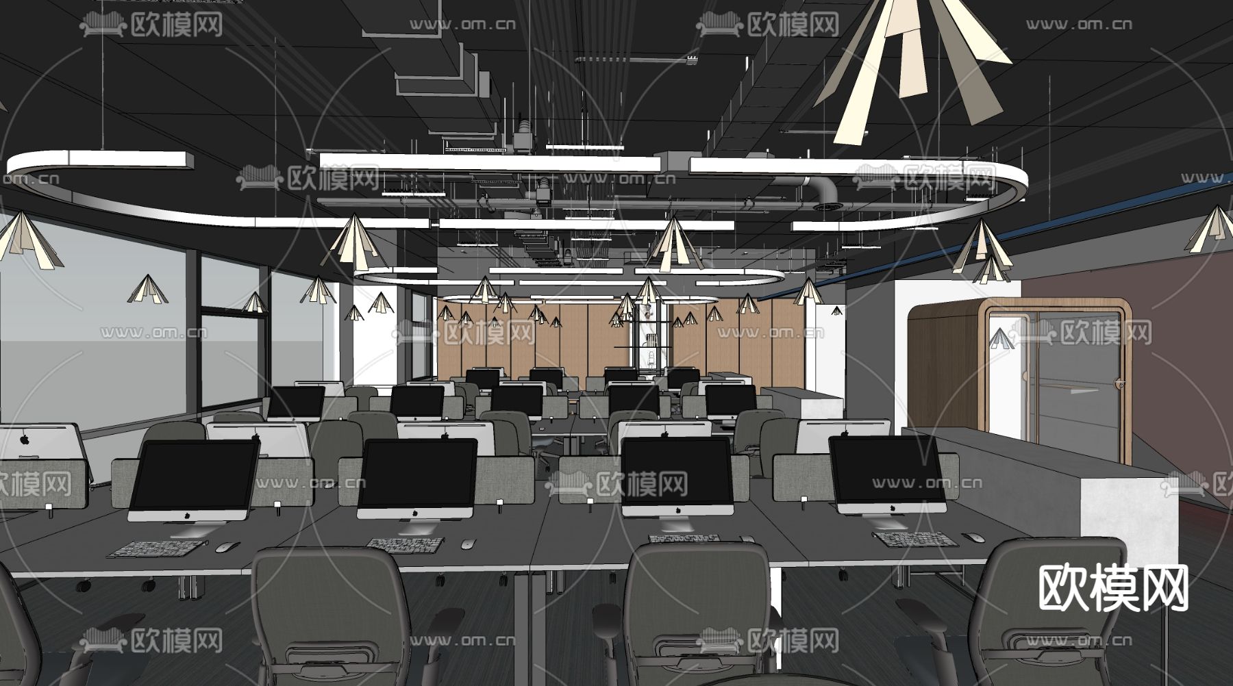 现代公共办公区su模型下载（渲染图1）