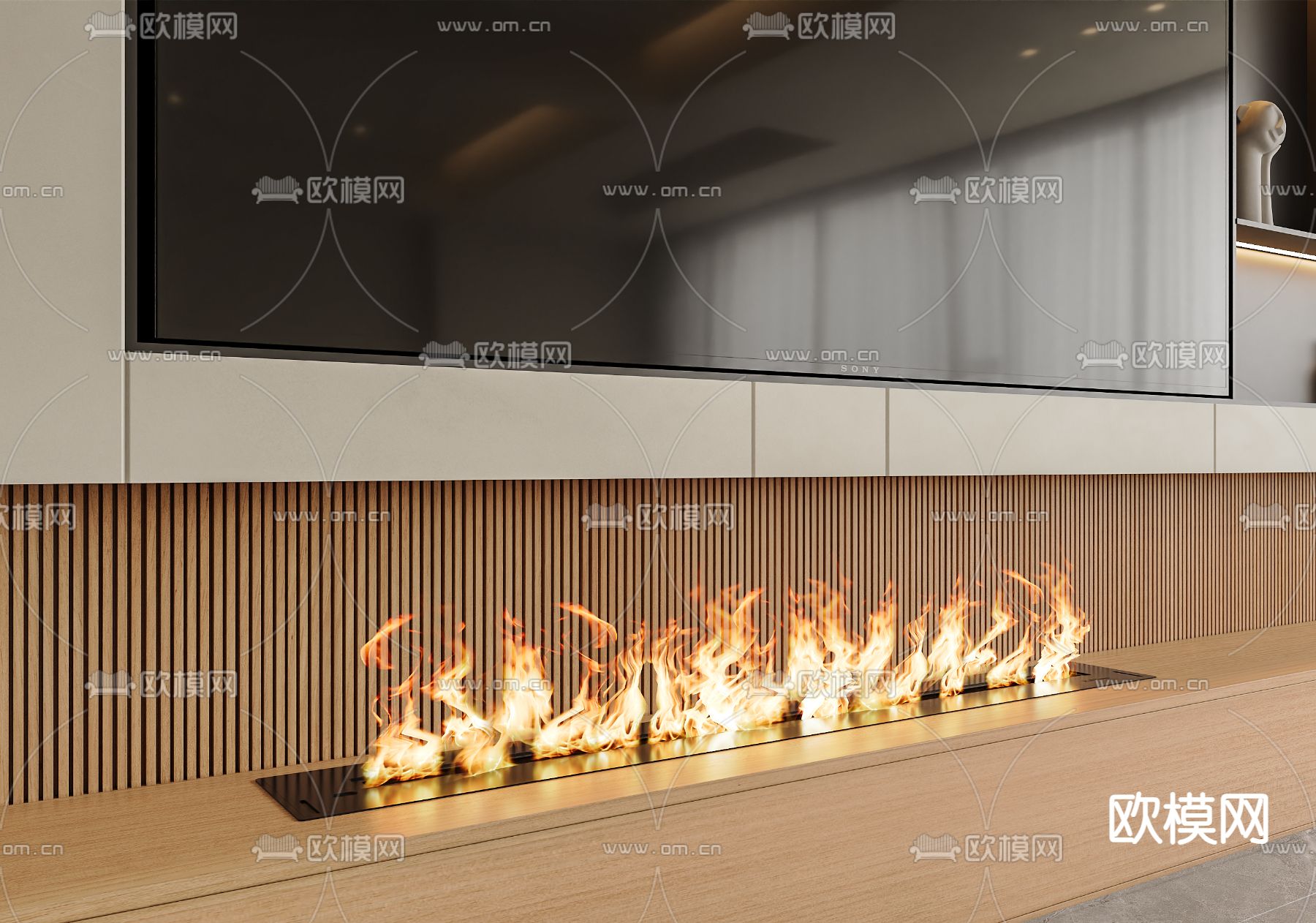 嵌入式壁炉 火焰3d模型下载