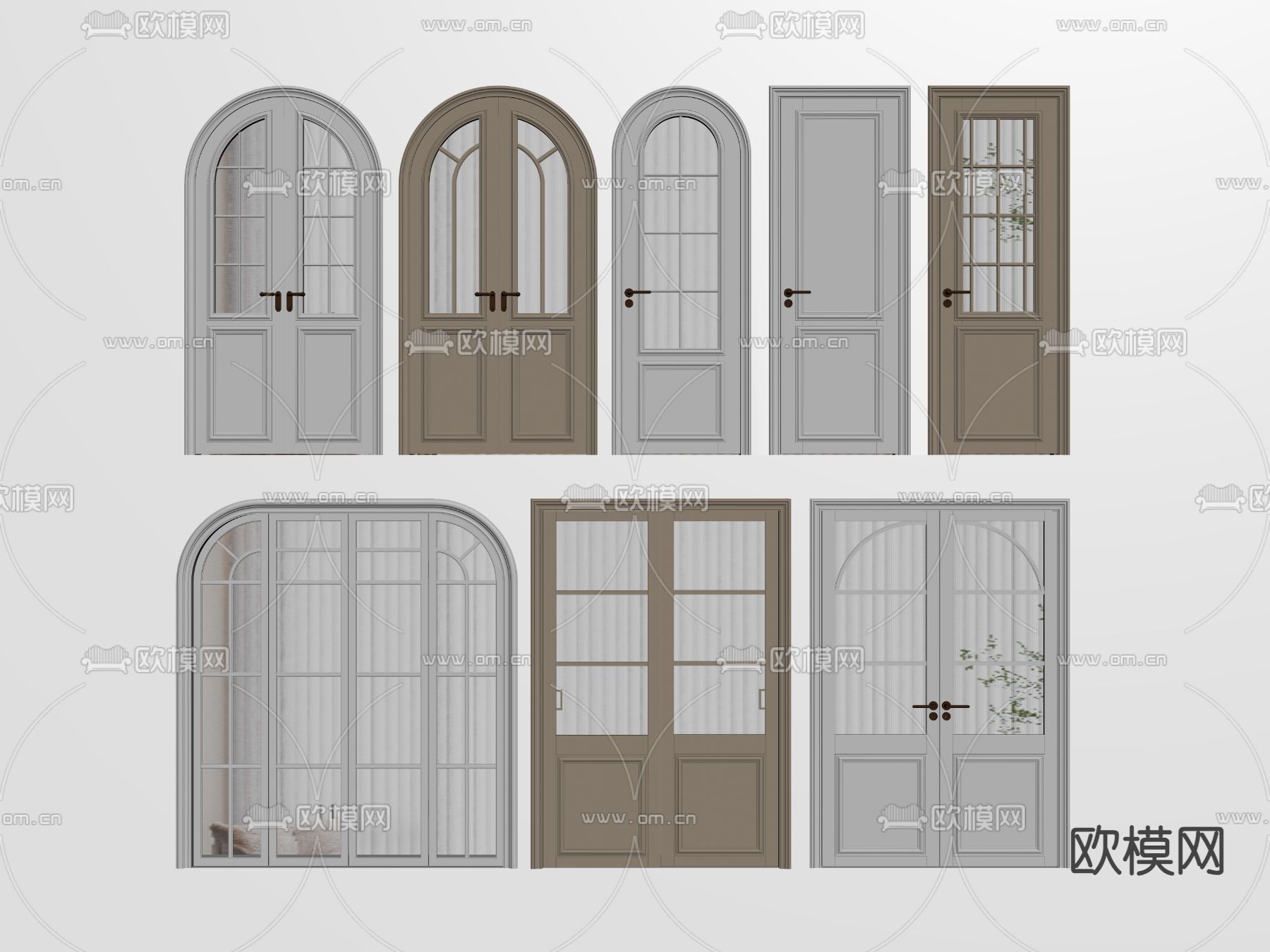 法式拱形门 双开门su模型下载（渲染图1）