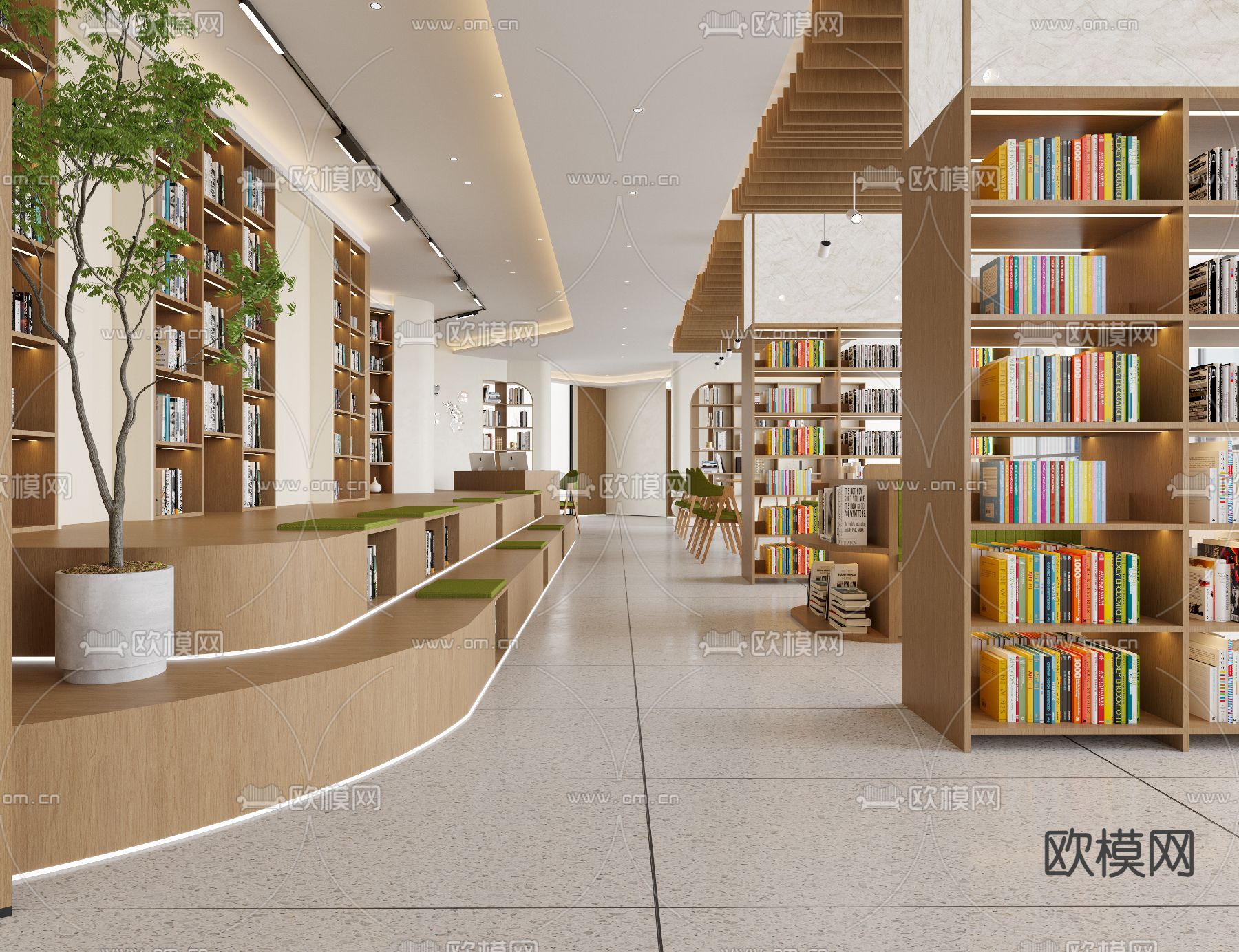 现代图书馆 书吧3d模型下载（渲染图1）