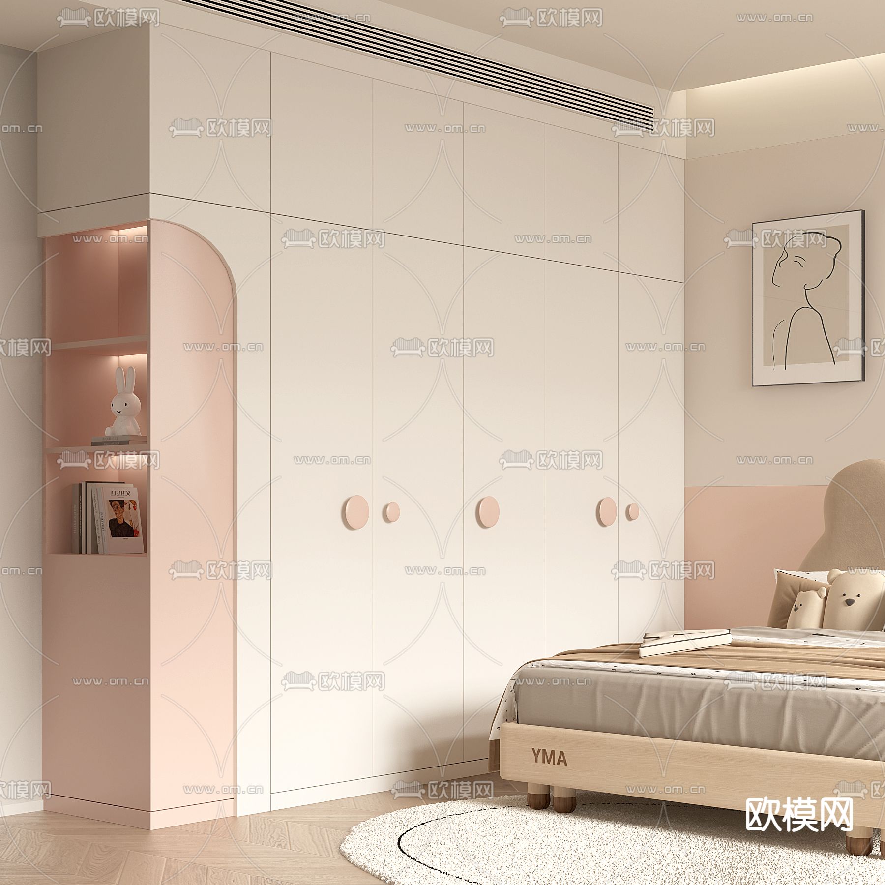 奶油风衣柜 儿童衣柜3d模型下载