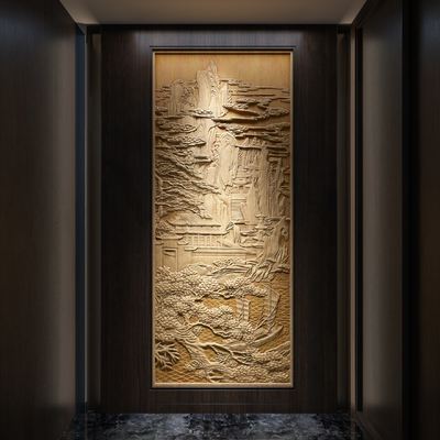  新中式浮雕玄关su模型 