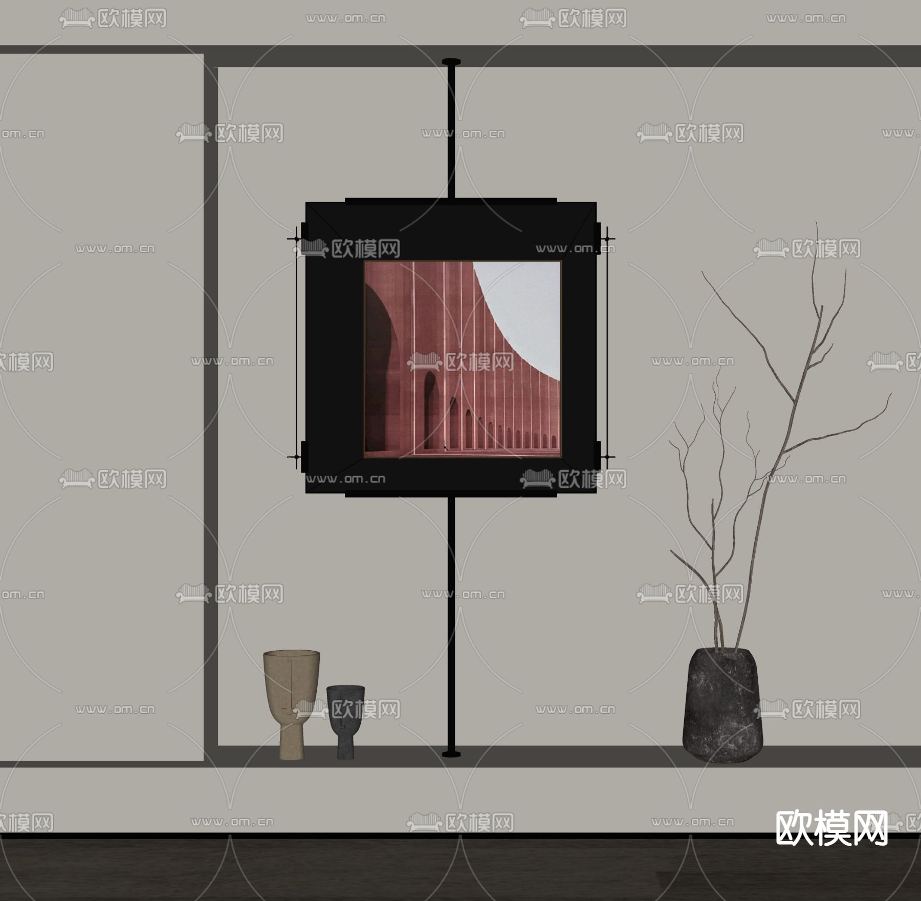 侘寂风装饰画su模型下载（渲染图1）