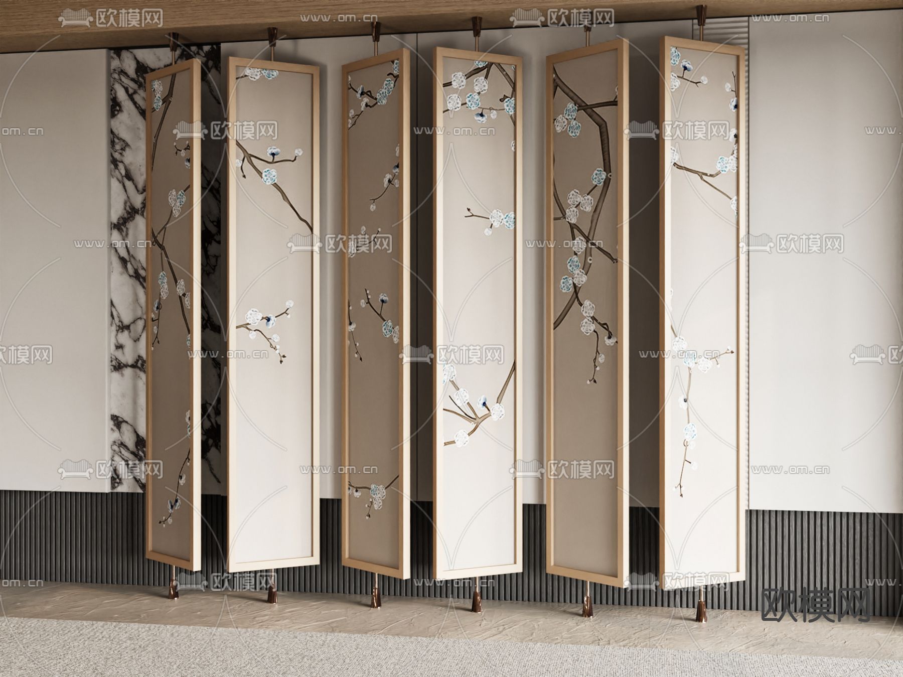 新中式屏风 隔断su模型下载（渲染图2）