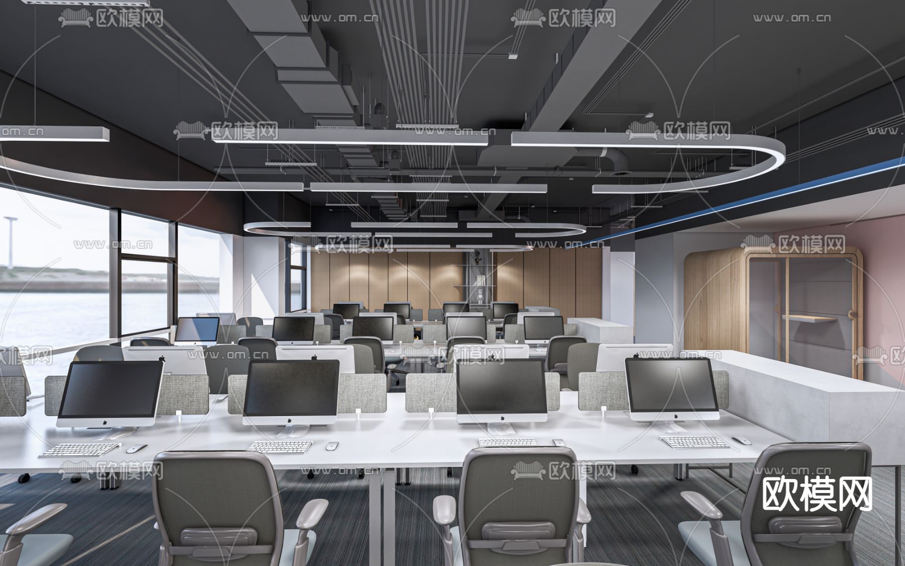 现代公共办公区su模型下载（渲染图2）