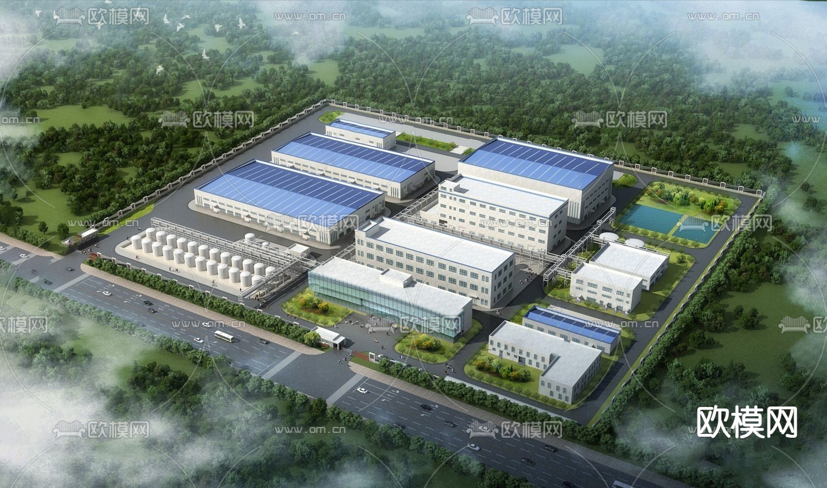 工业厂房鸟瞰su模型下载（渲染图2）