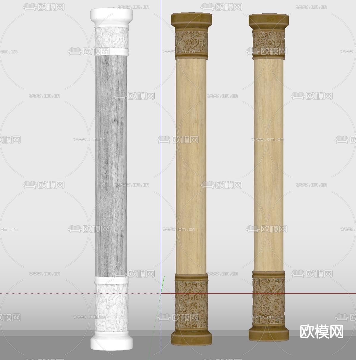 中式柱子 圆柱su模型下载（渲染图1）