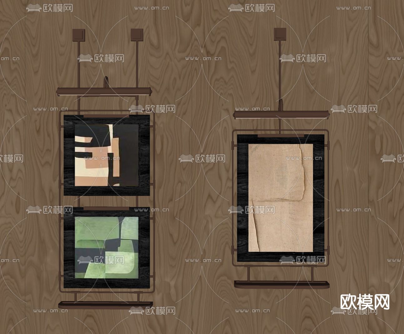 中古风装饰画 肌理画 抽象画 壁画灯su模型下载（渲染图1）
