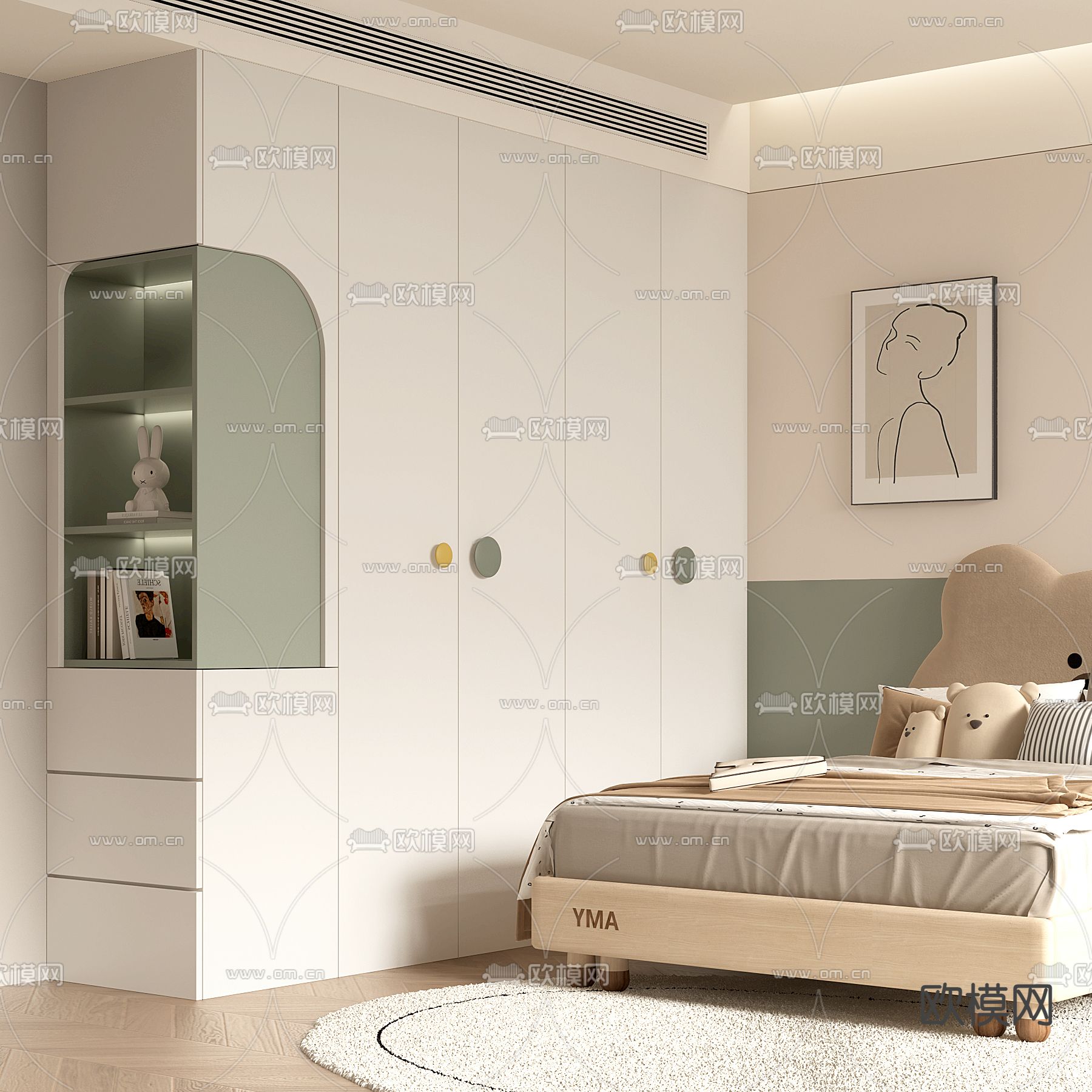 奶油风衣柜 儿童衣柜3d模型下载