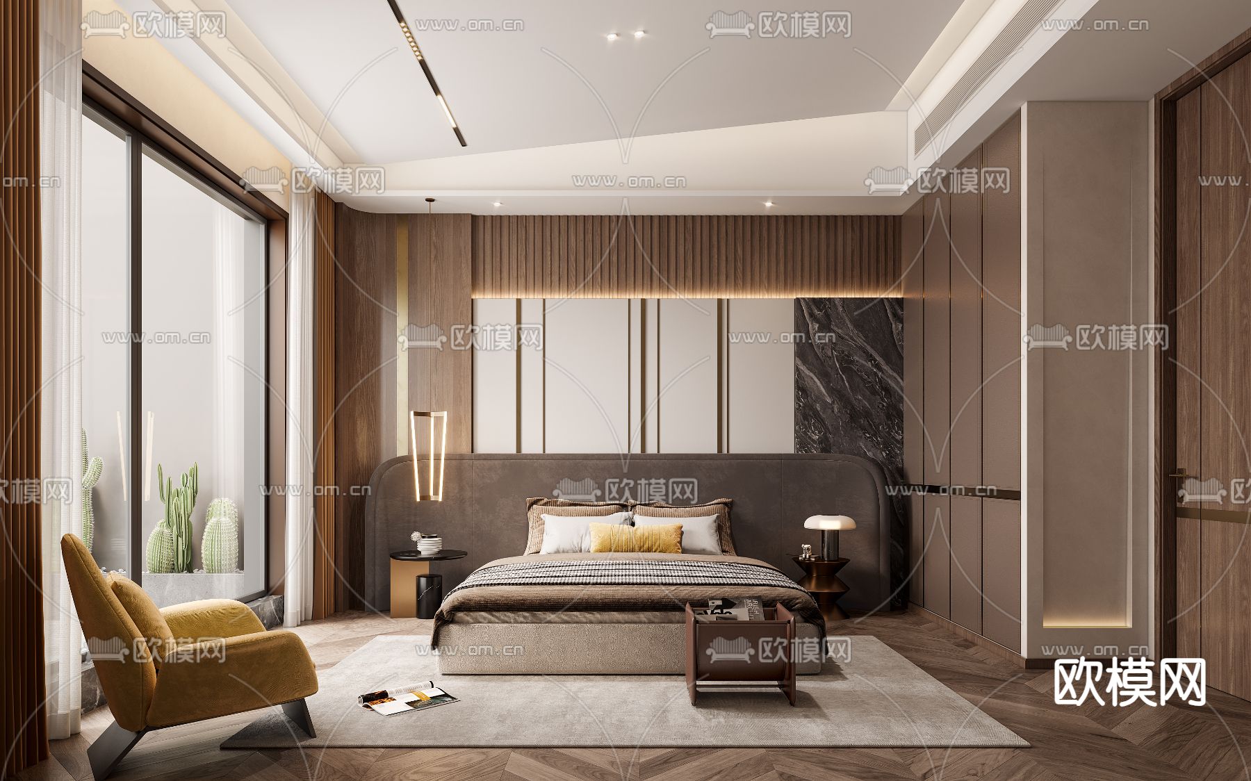 现代卧室 主人房3d模型下载（渲染图1）