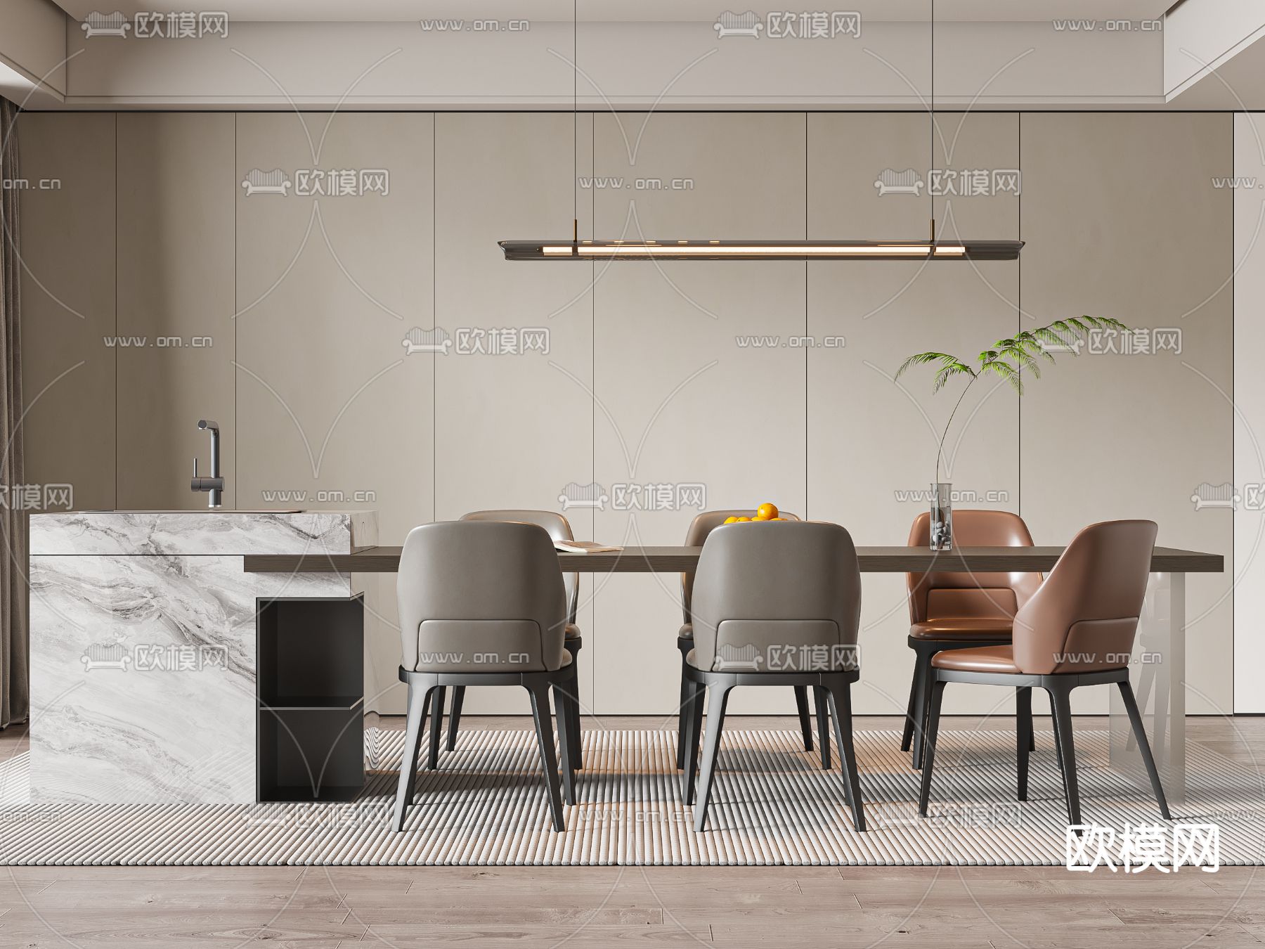 岛台餐桌椅3d模型下载