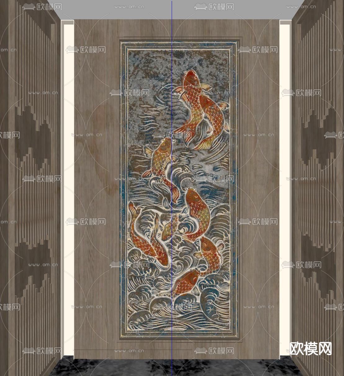 新中式玄关 浮雕玄关 玉石浮雕su模型下载（渲染图1）