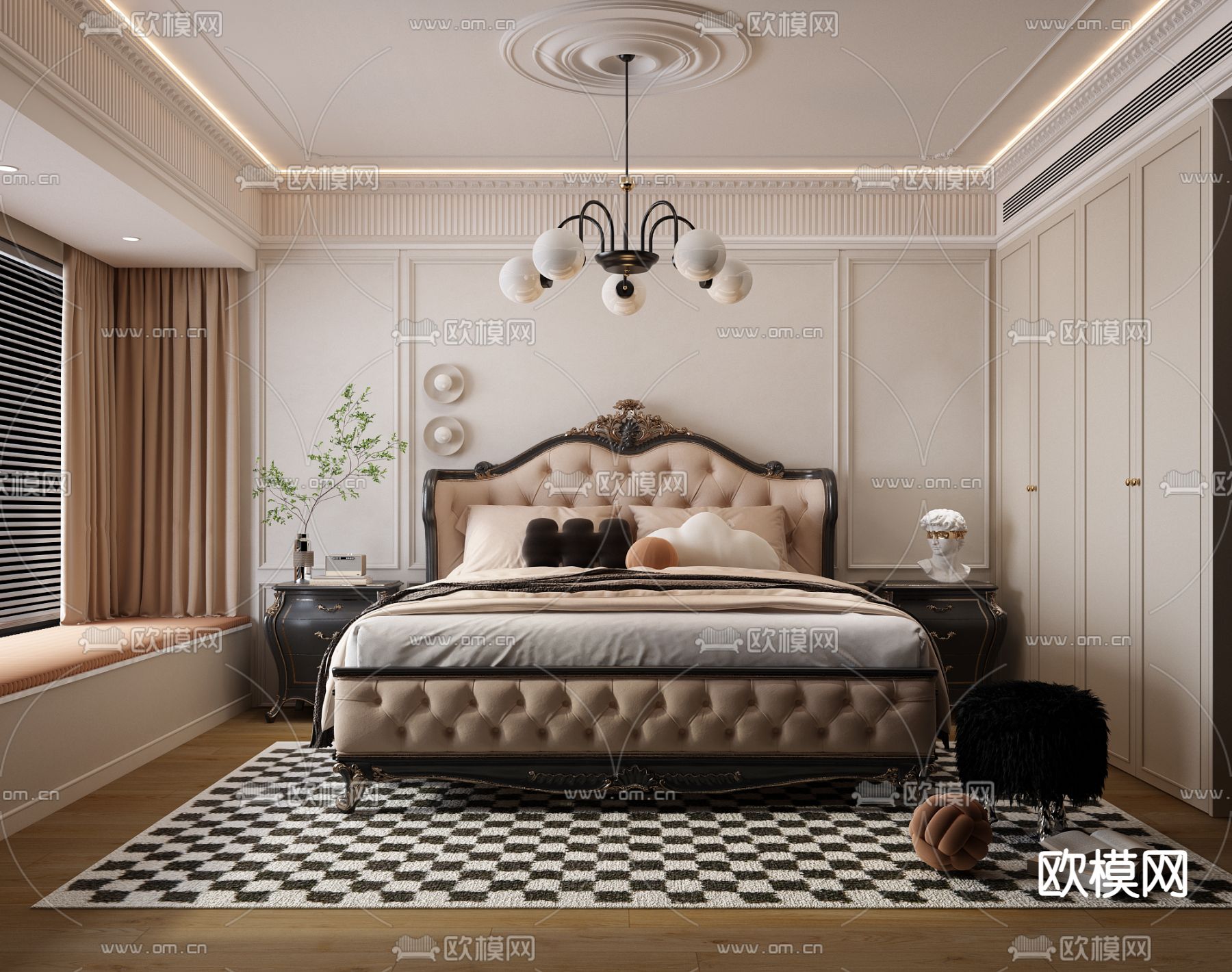 美式卧室 主卧 主人房3d模型下载