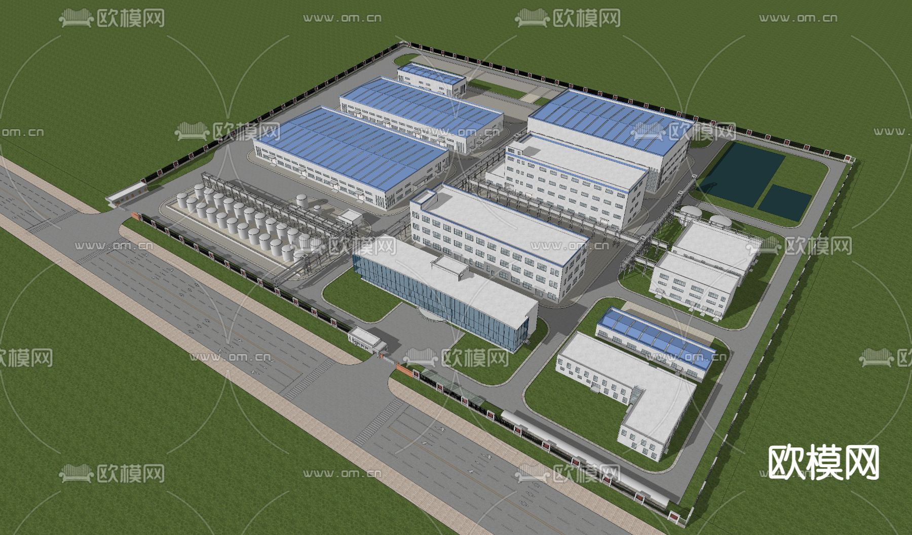 工业厂房鸟瞰su模型下载（渲染图1）