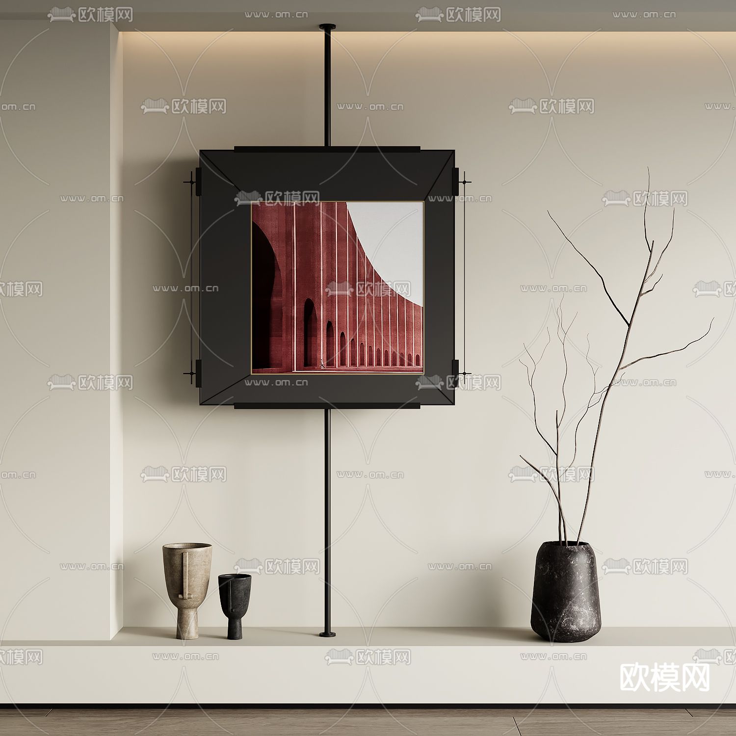 侘寂风装饰画su模型下载（渲染图2）