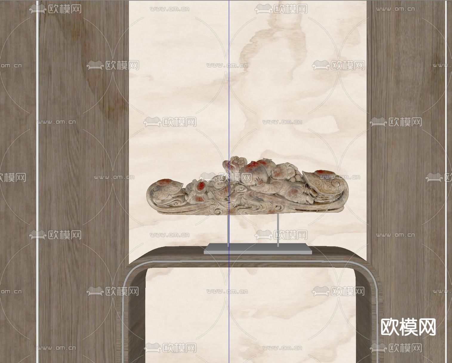 新中式浮雕摆件su模型下载（渲染图1）
