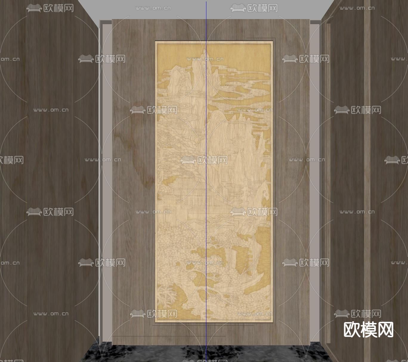 新中式浮雕玄关su模型下载（渲染图1）